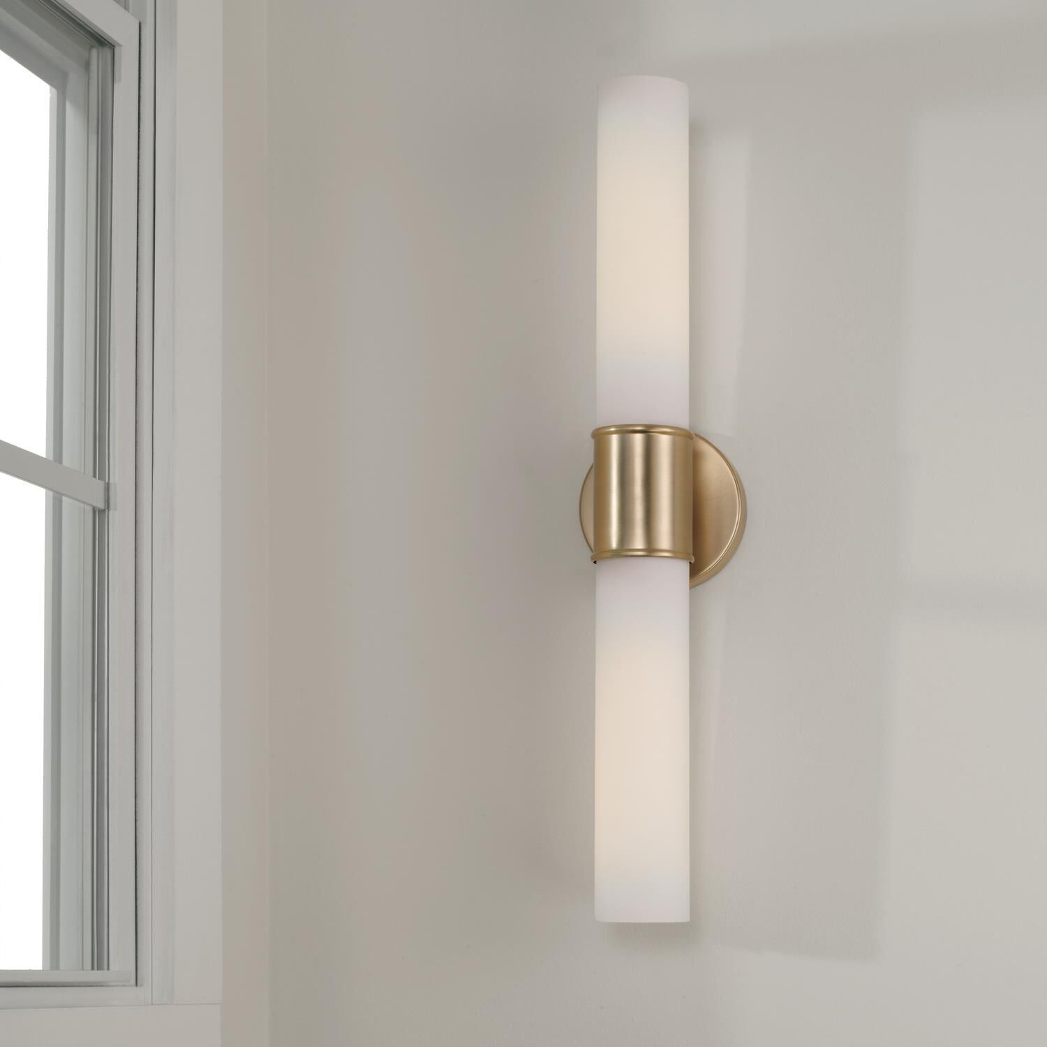 Shown in Matte Brass finish and Soft White glass