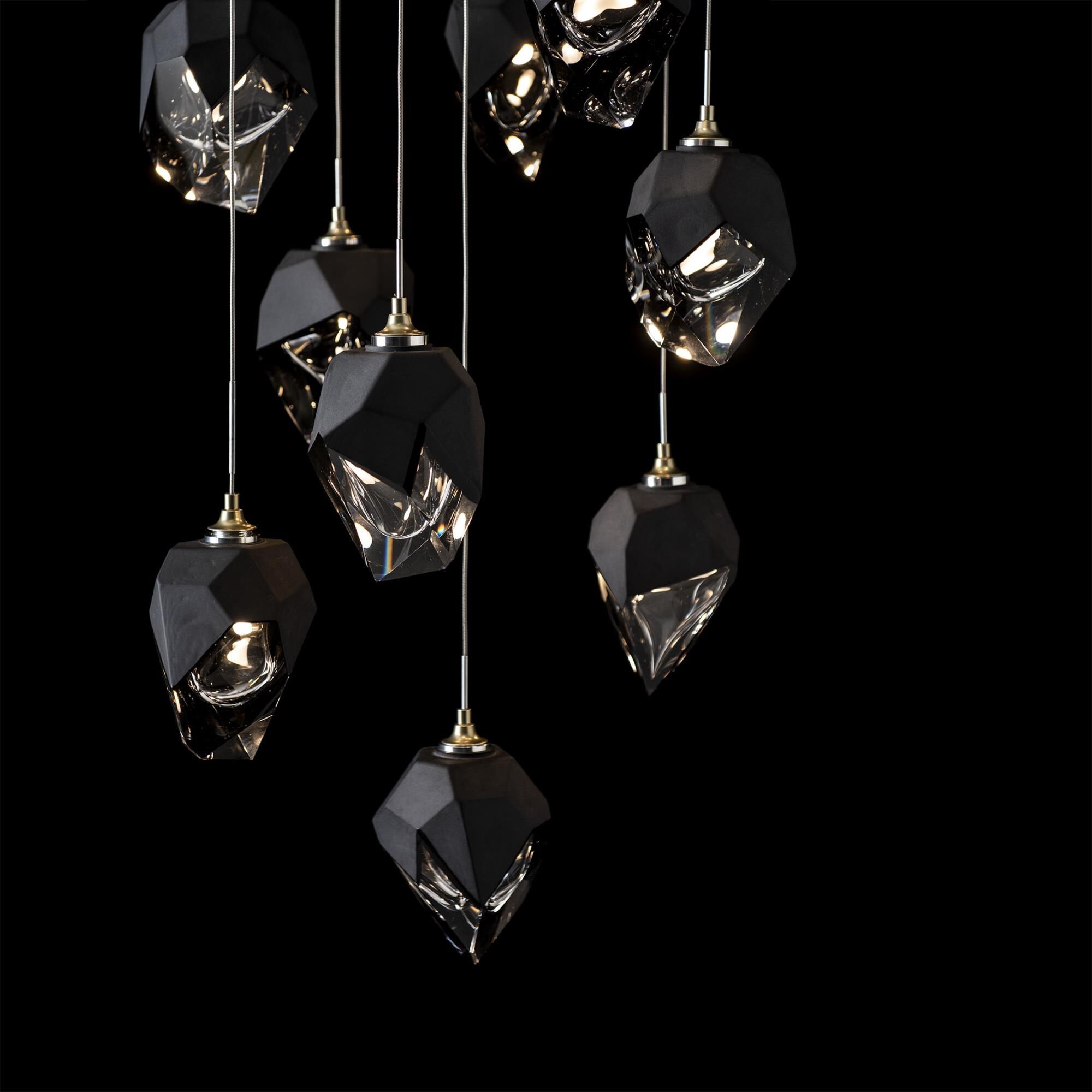 Shown in Modern Brass finish and Black glass and Black Glass shade