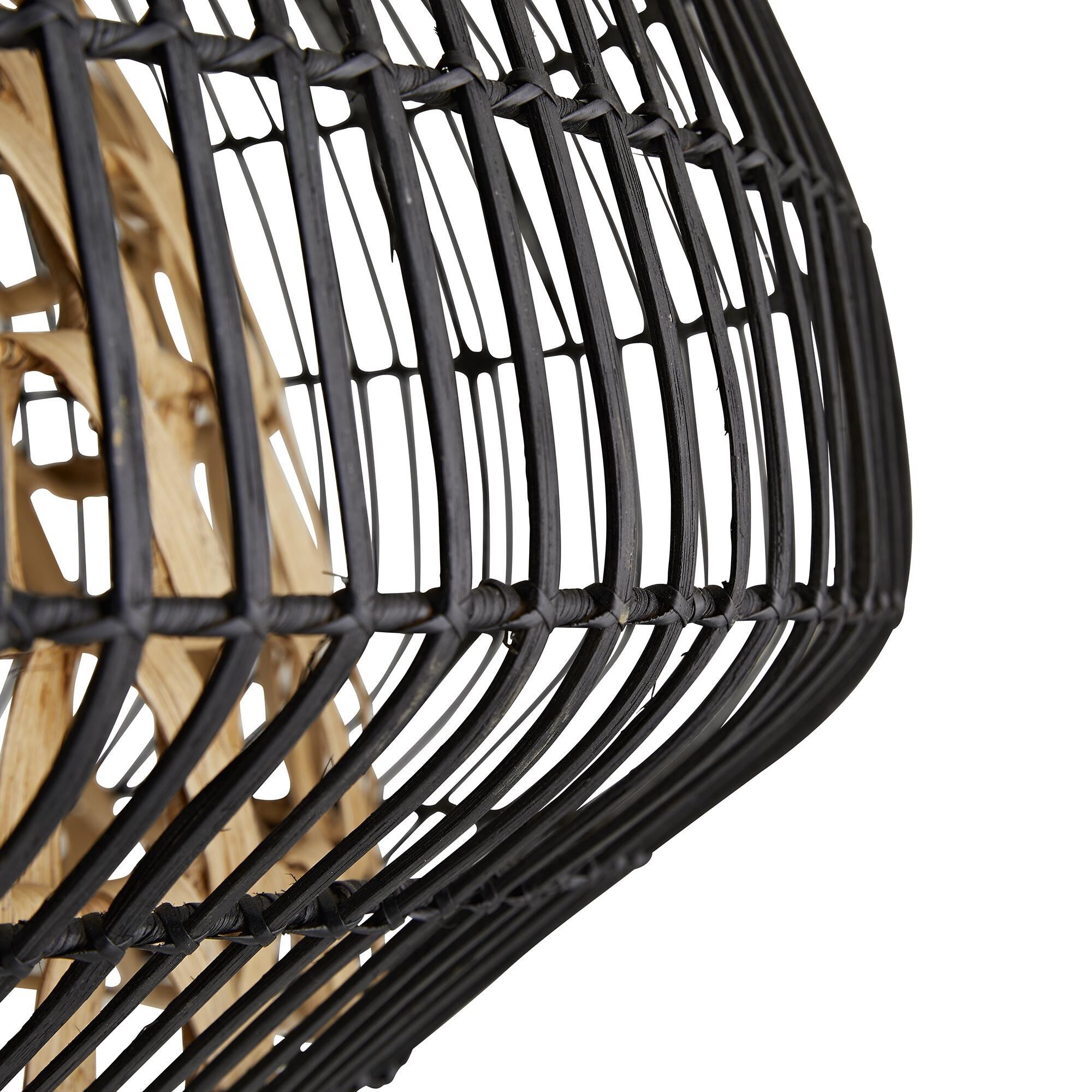 Shown in Antique Brass finish and Black Rattan Outer - Natural Rattan Inner shade