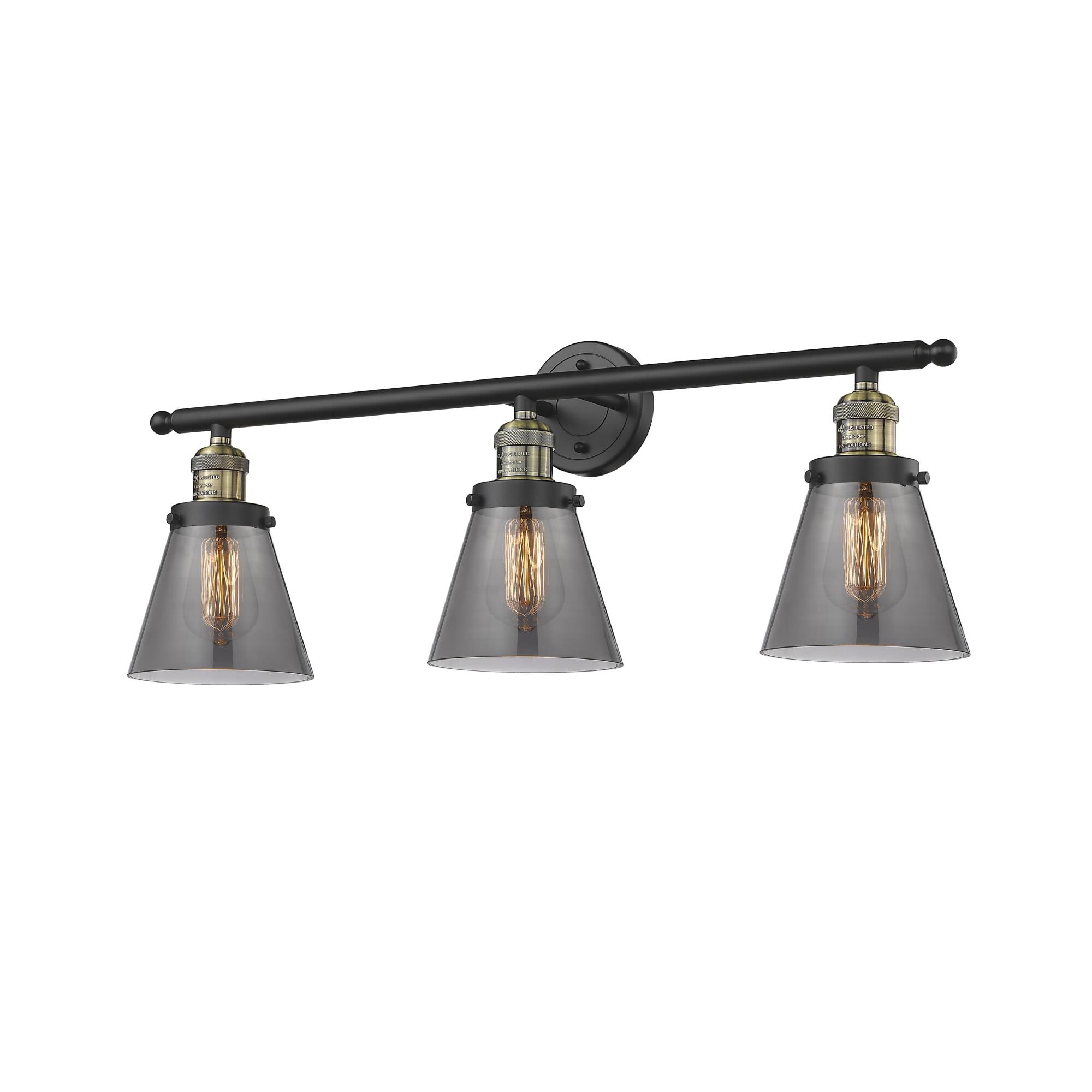 Shown in Black Antique Brass finish and Smoked glass