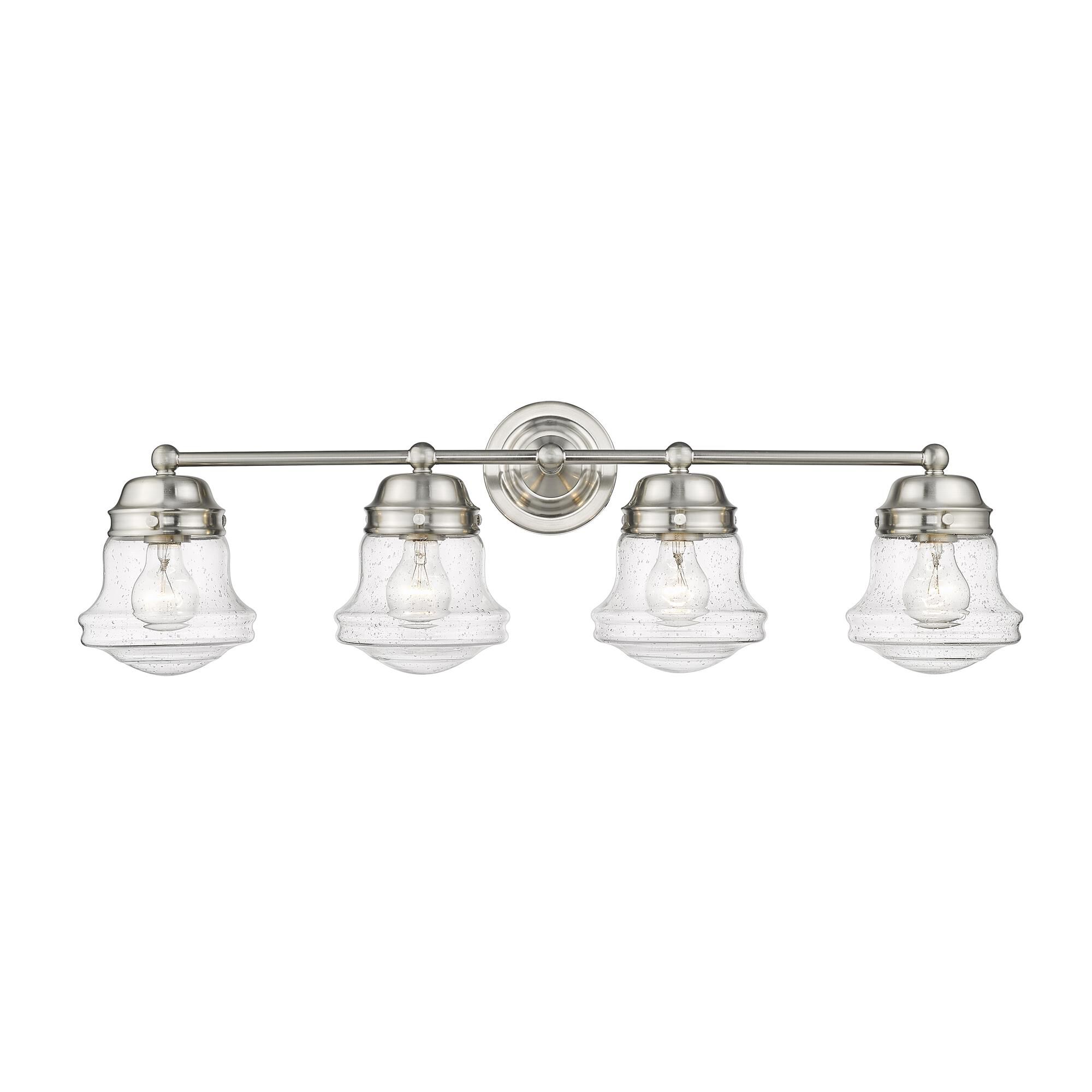 Shown in Brushed Nickel finish and Glass shade