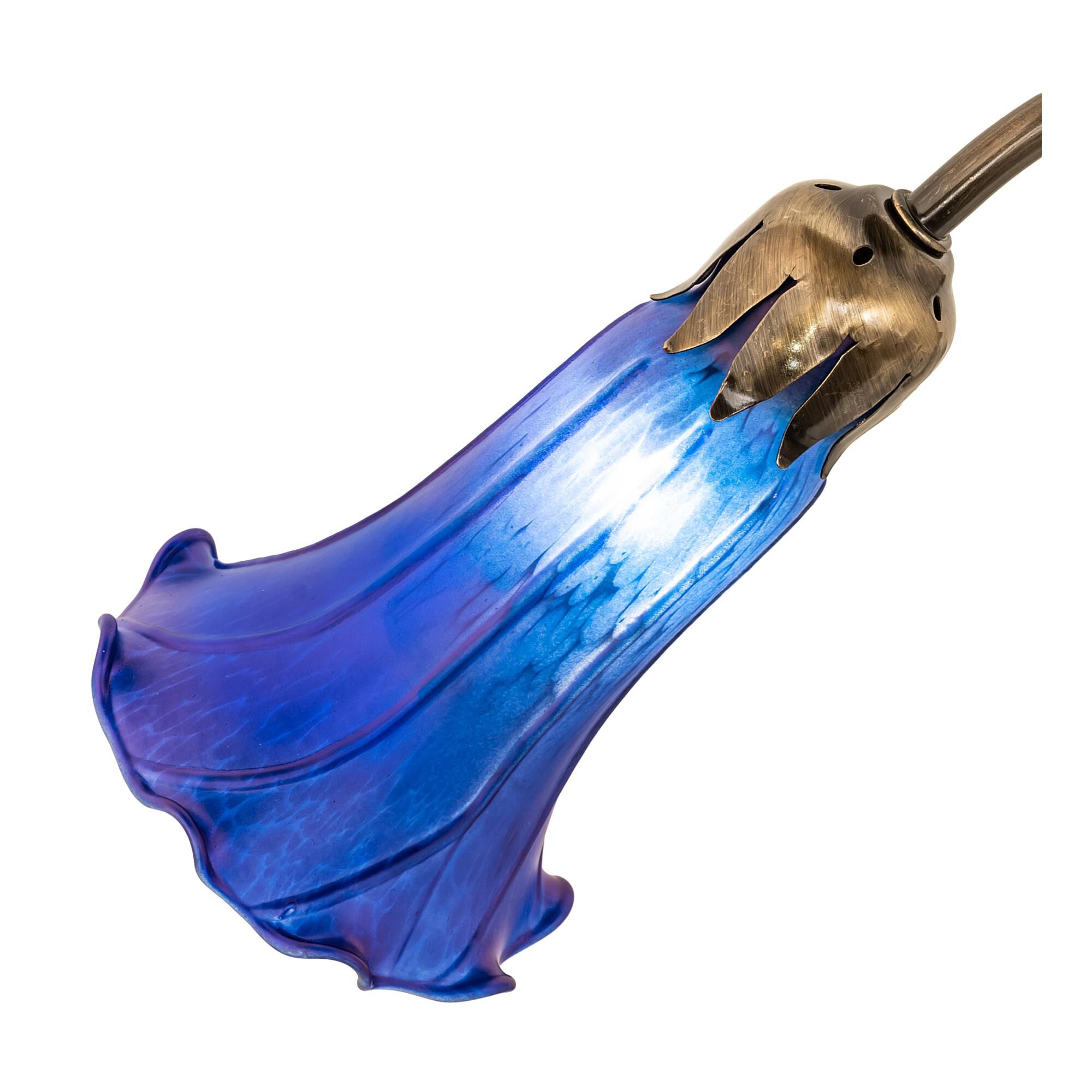 Shown in Antique Brass finish and Blue glass