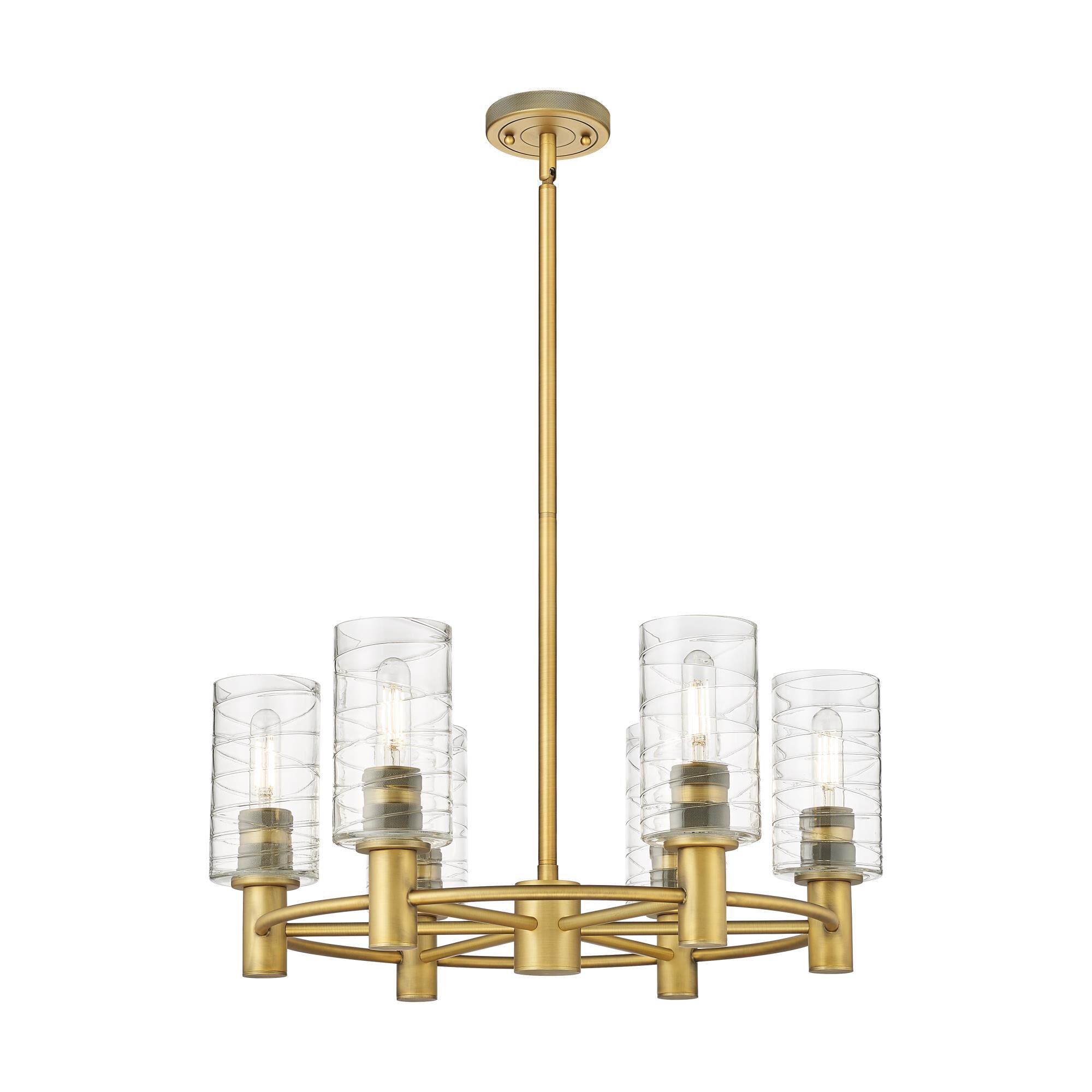 Shown in Brushed Brass finish and Deco Swirl glass and Deco Swirl Glass shade