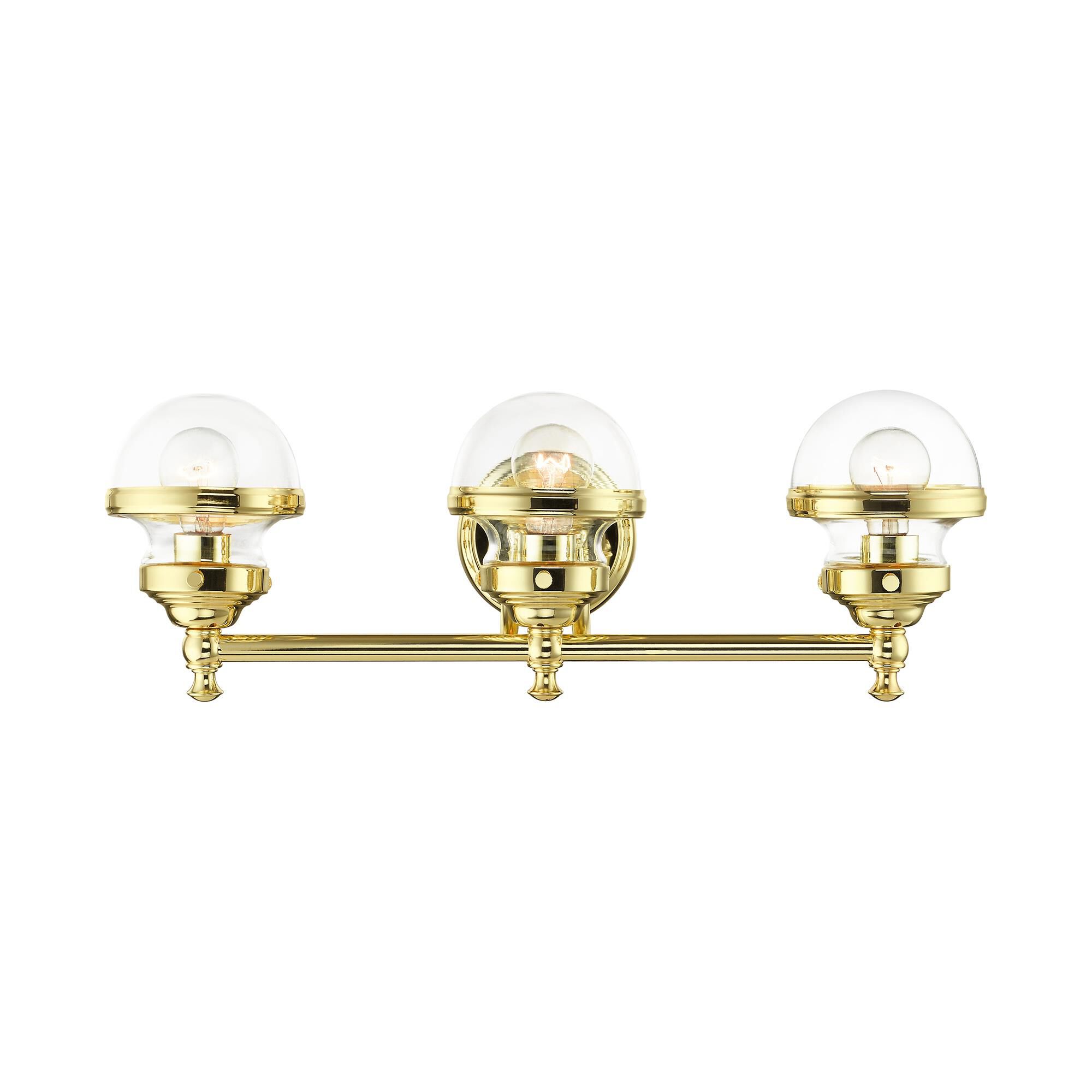 Shown in Polished Brass finish and Hand Blown Clear glass and Hand Blown Clear Glass shade