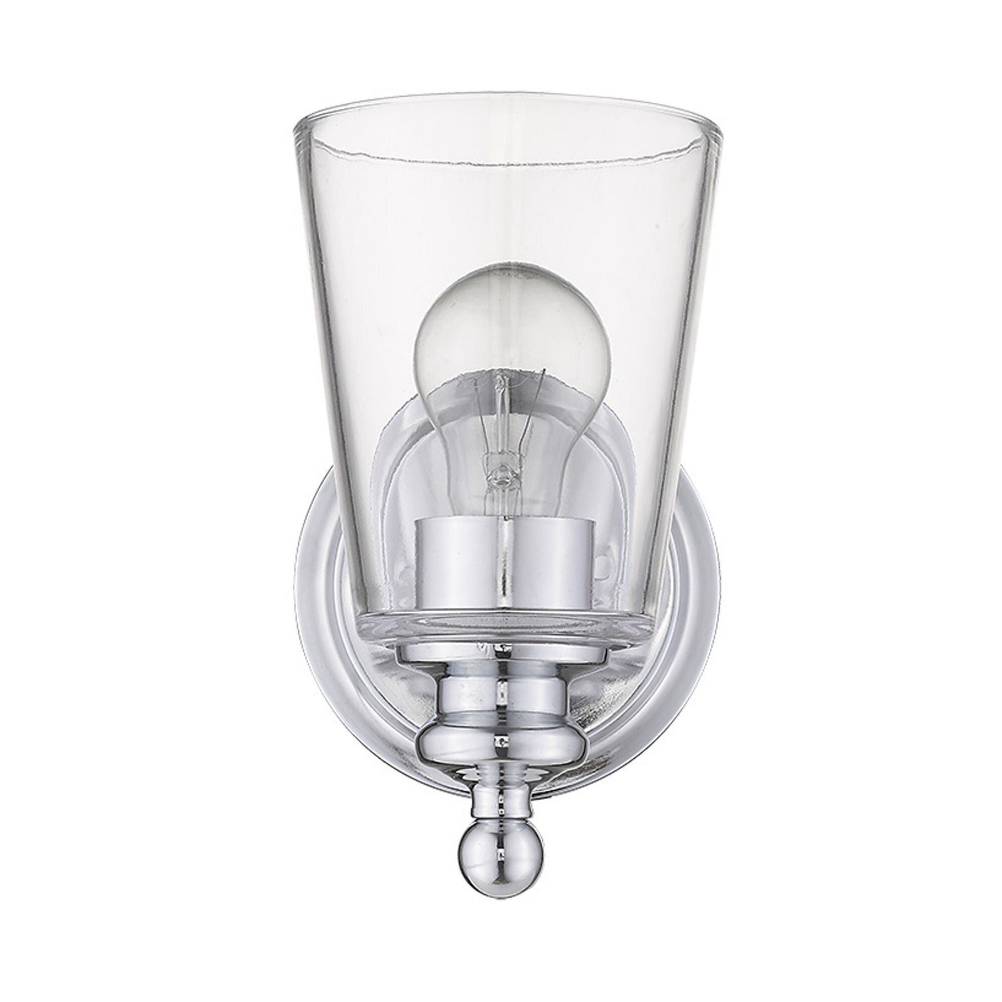 Shown in Chrome finish and Clear glass and Clear, Cone Shaped Glass shade