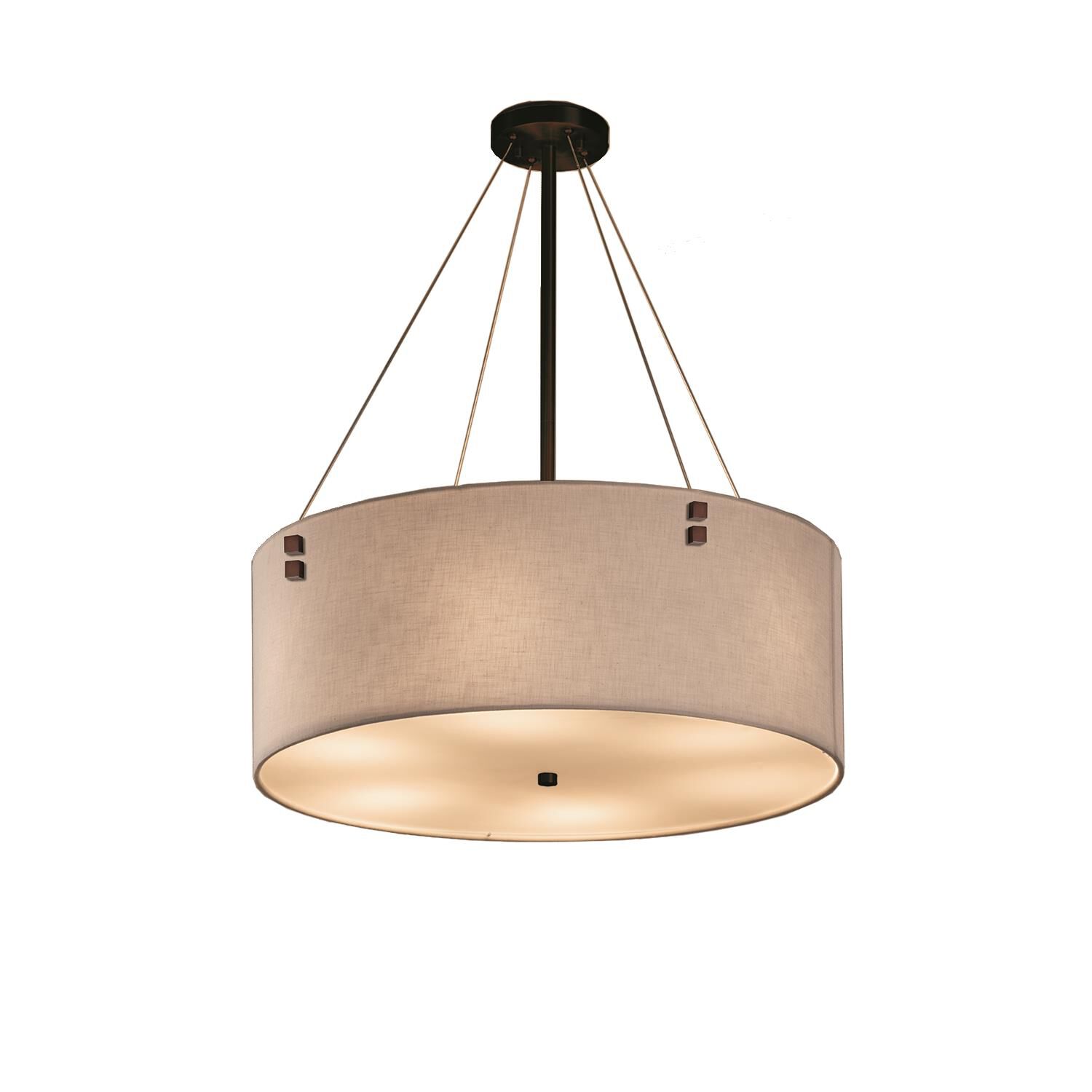 Shown in Dark Bronze finish and White Woven Fabric shade and Finial - Square accent