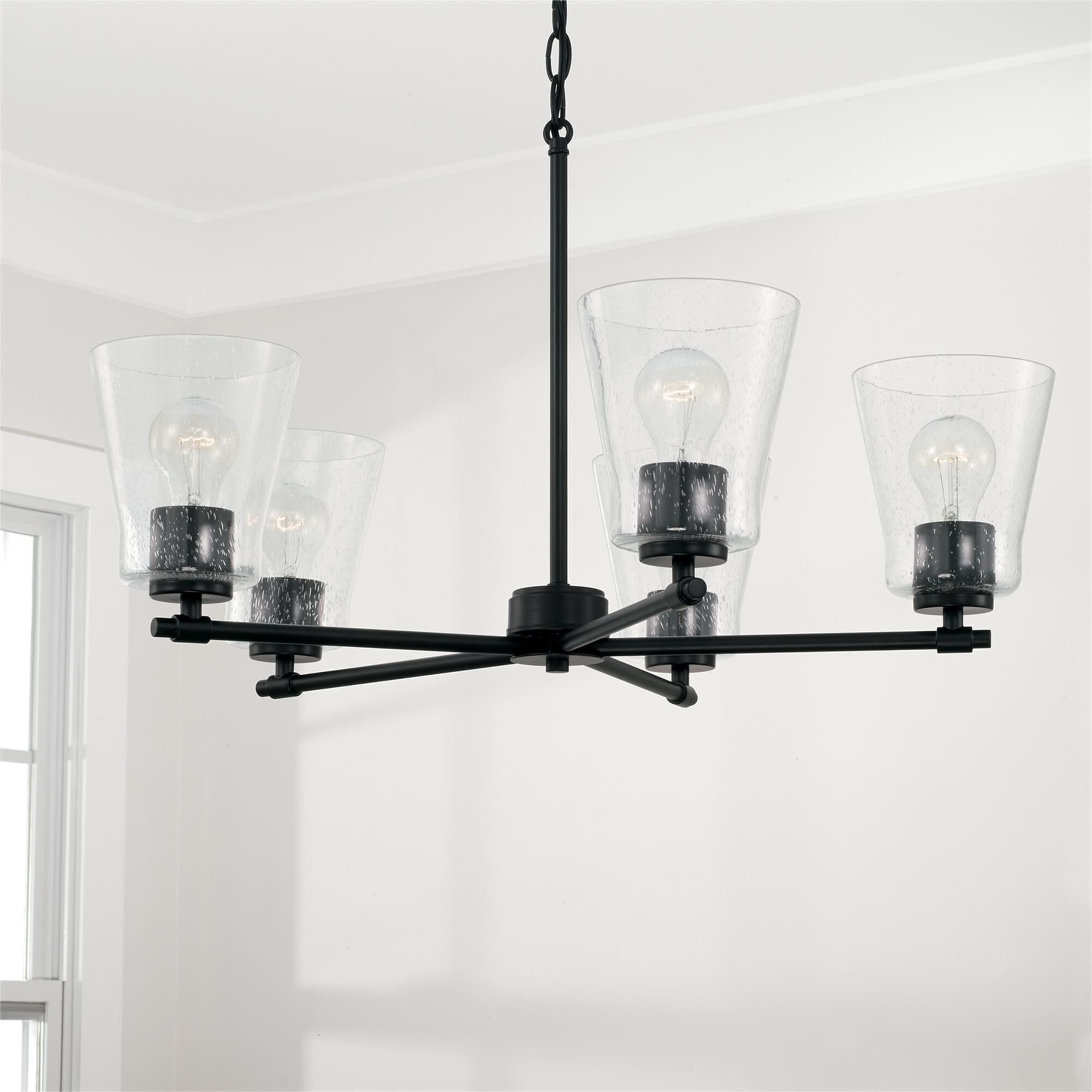 Shown in Matte Black finish and Clear Seeded glass