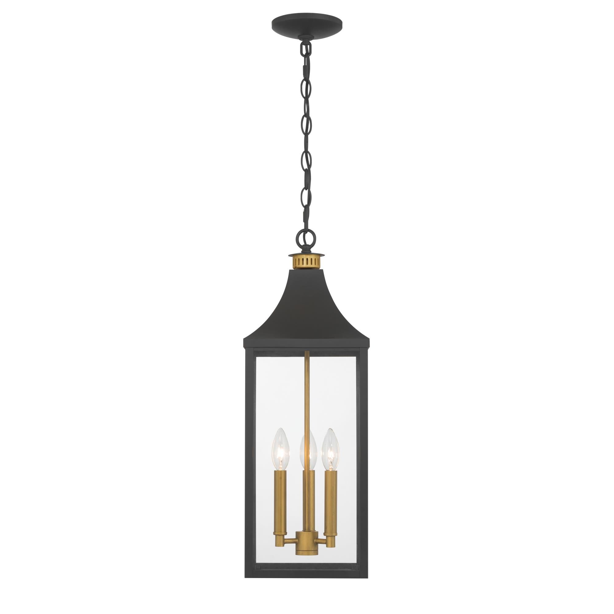 Shown in Dark Matte Black and Painted Legacy Brass finish and Clear glass