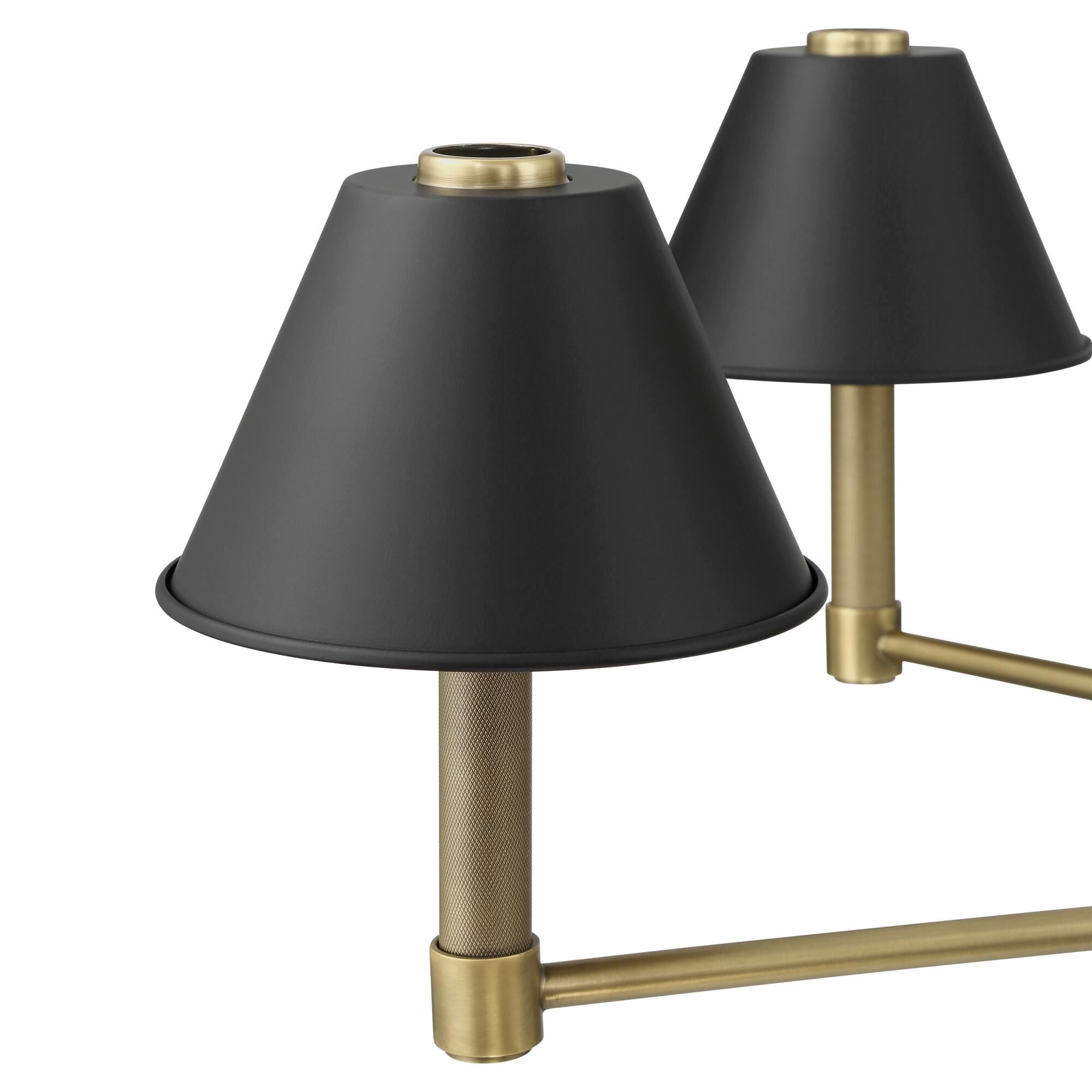 Shown in Natural Brass finish and Matte Black, Gold shade