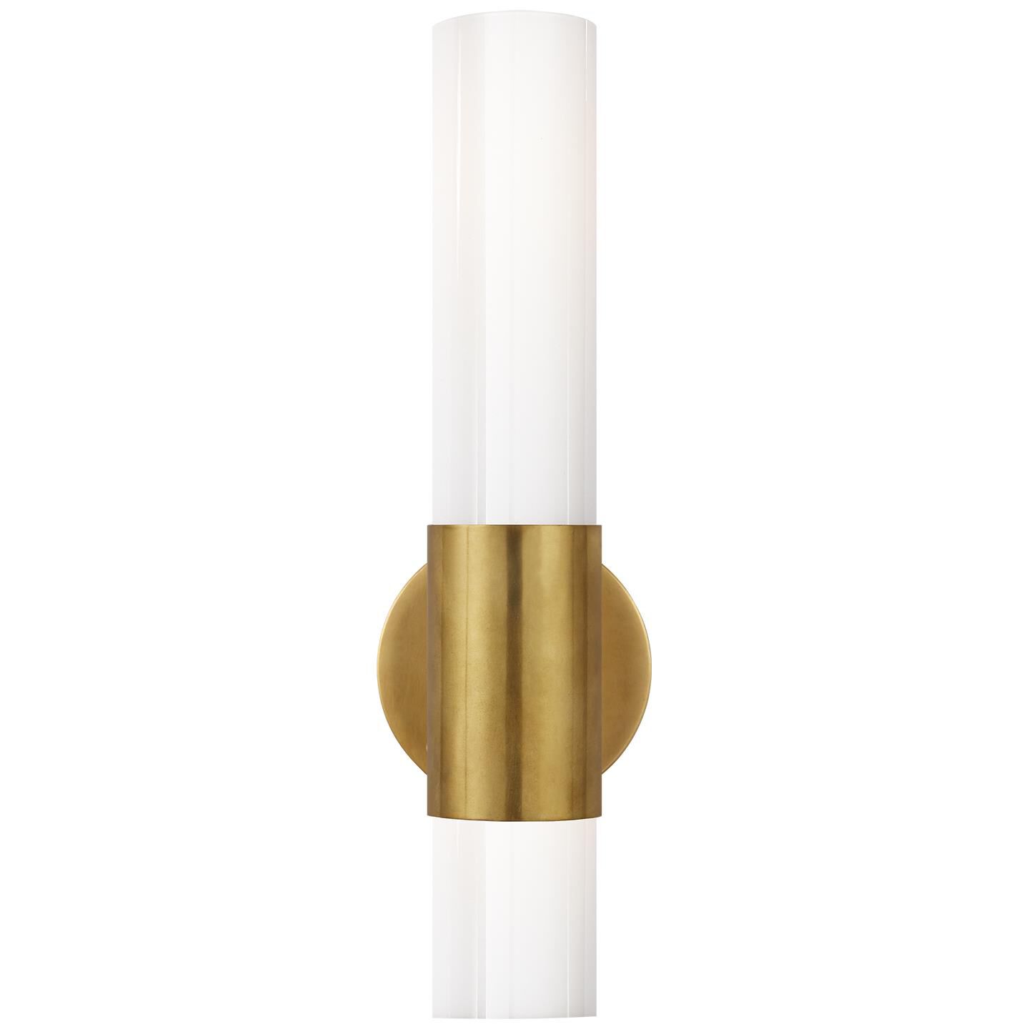 Shown in Hand-Rubbed Antique Brass finish and White glass