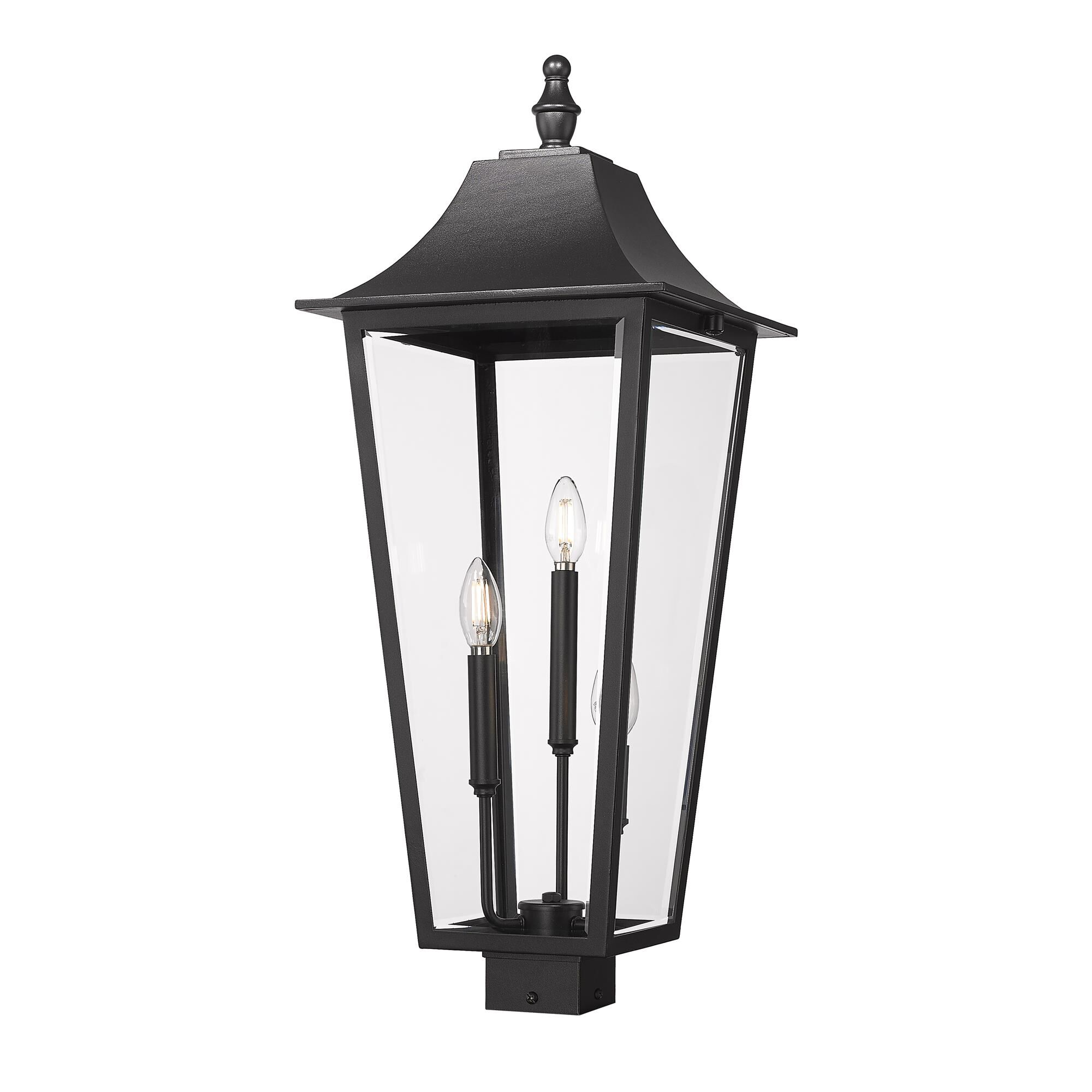Shown in Black finish and Clear Beveled glass and Clear Beveled shade