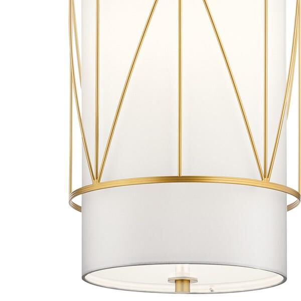 Shown in Classic Gold finish and Satin Etched glass and White Fabric shade