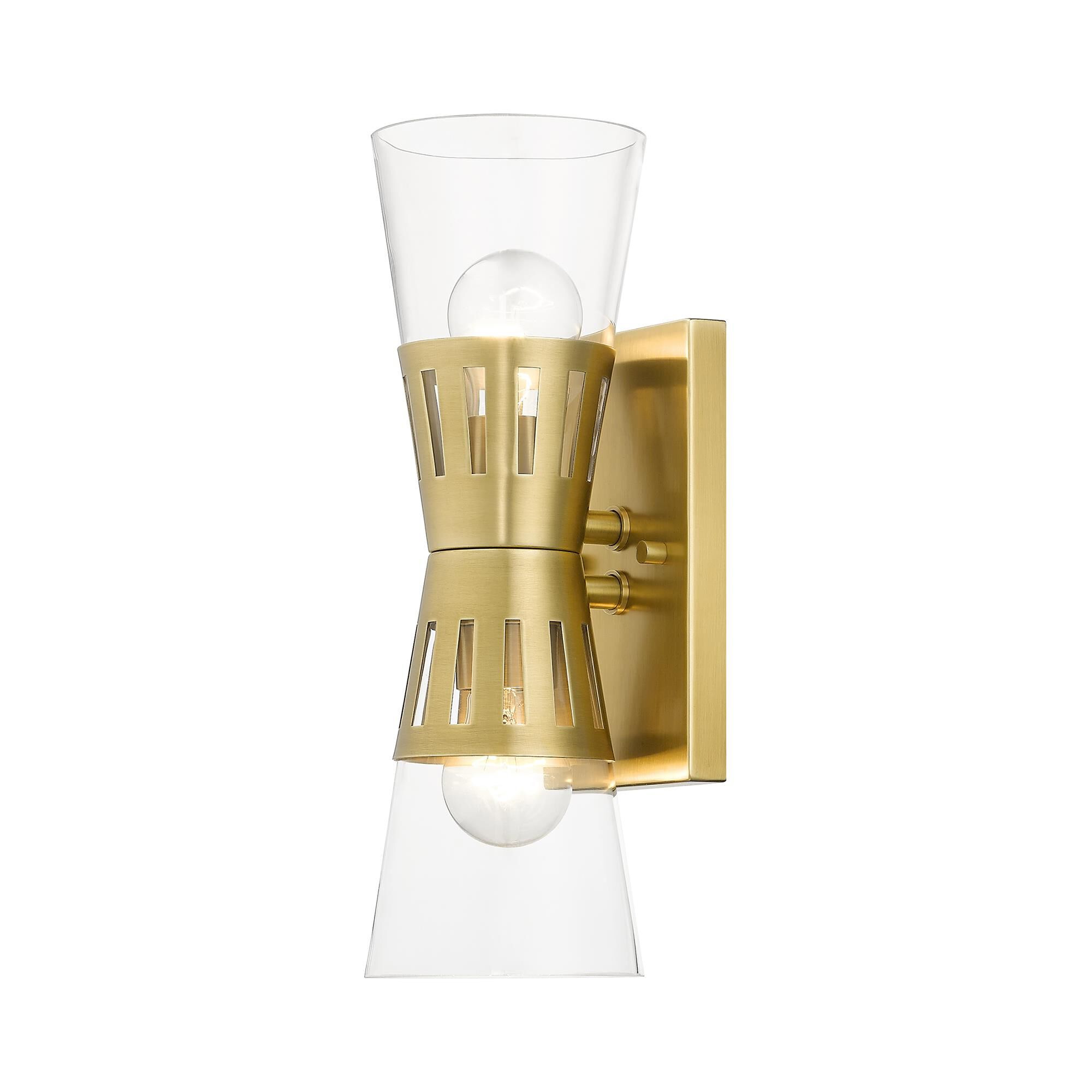 Shown in Natural Brass finish and Hand Blown Clear glass