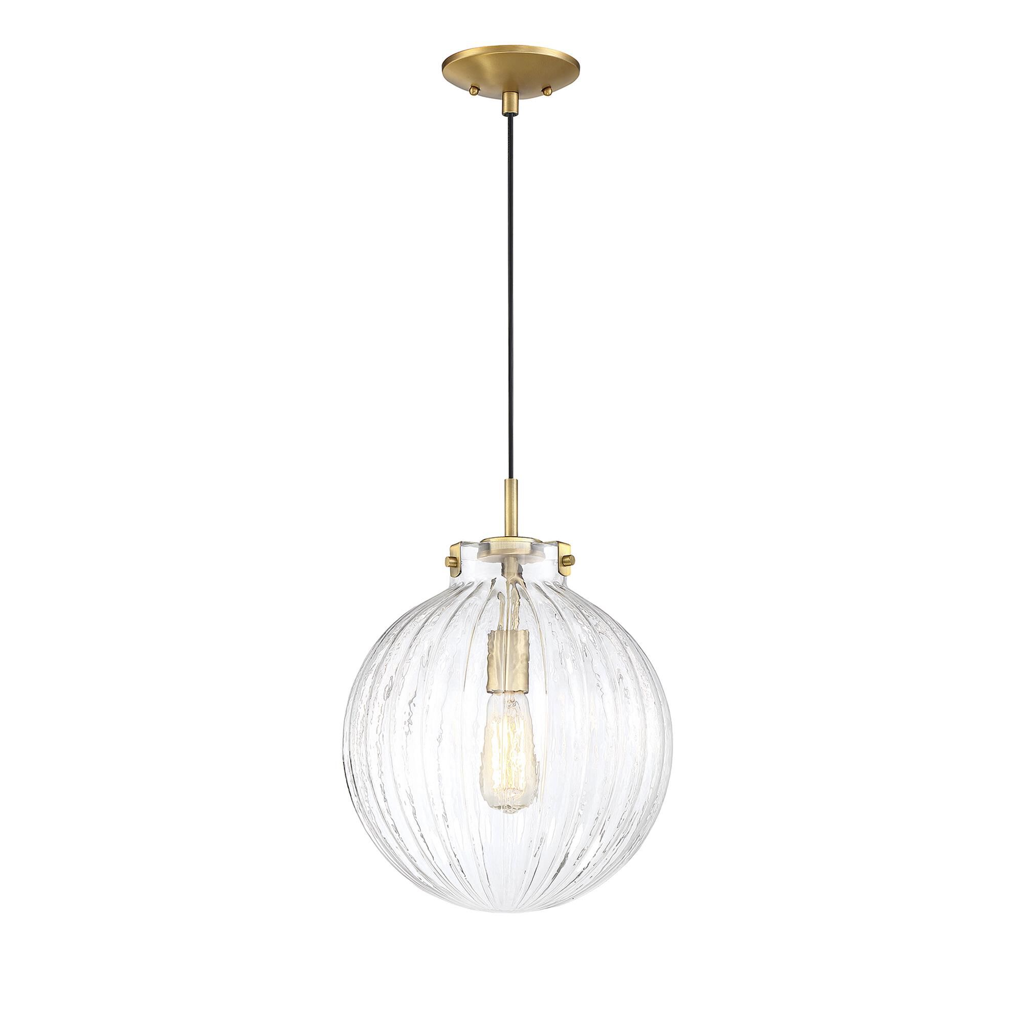 Shown in Natural Brass finish and Clear Ribbed glass