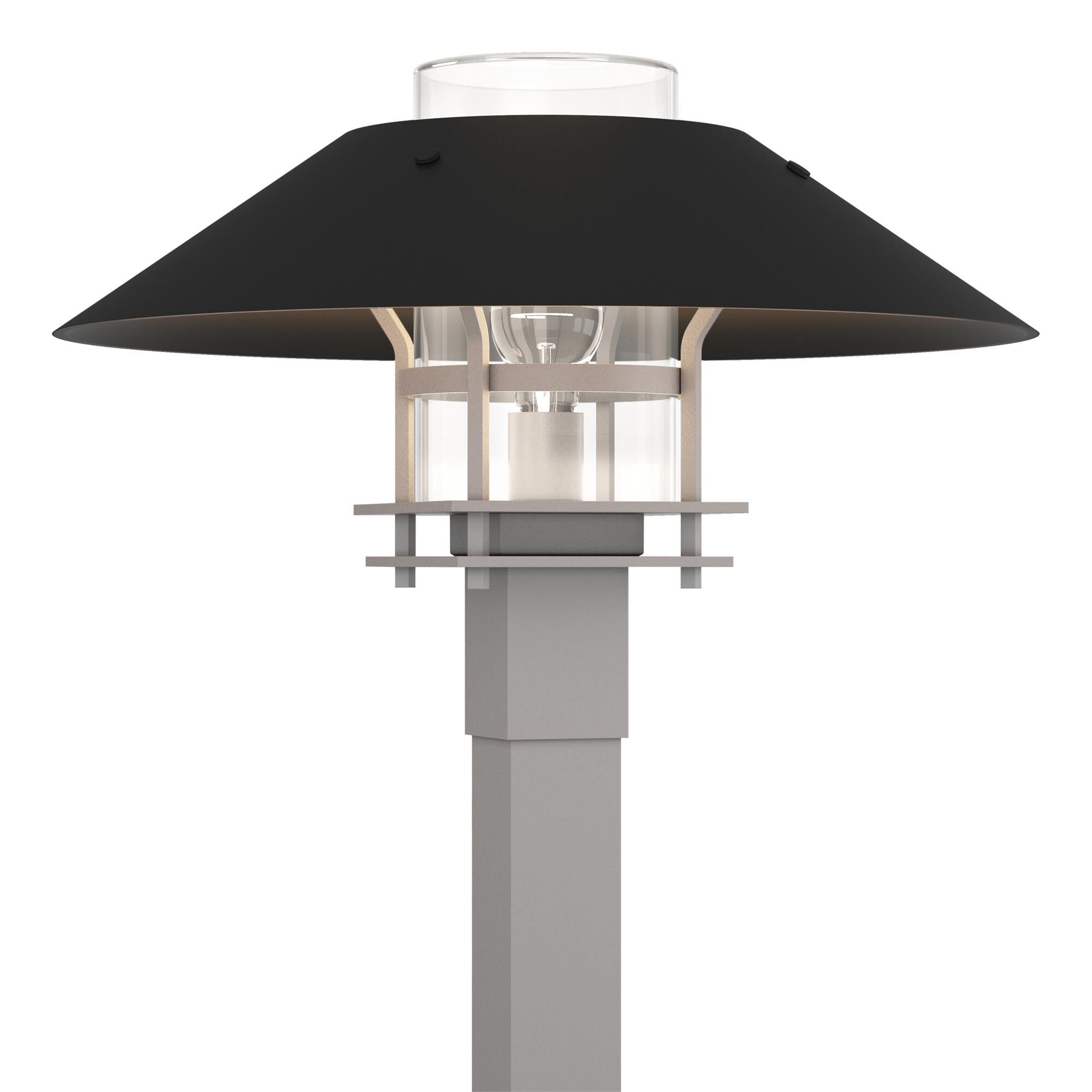 Shown in Coastal Burnished Steel finish and Clear glass and Black accent