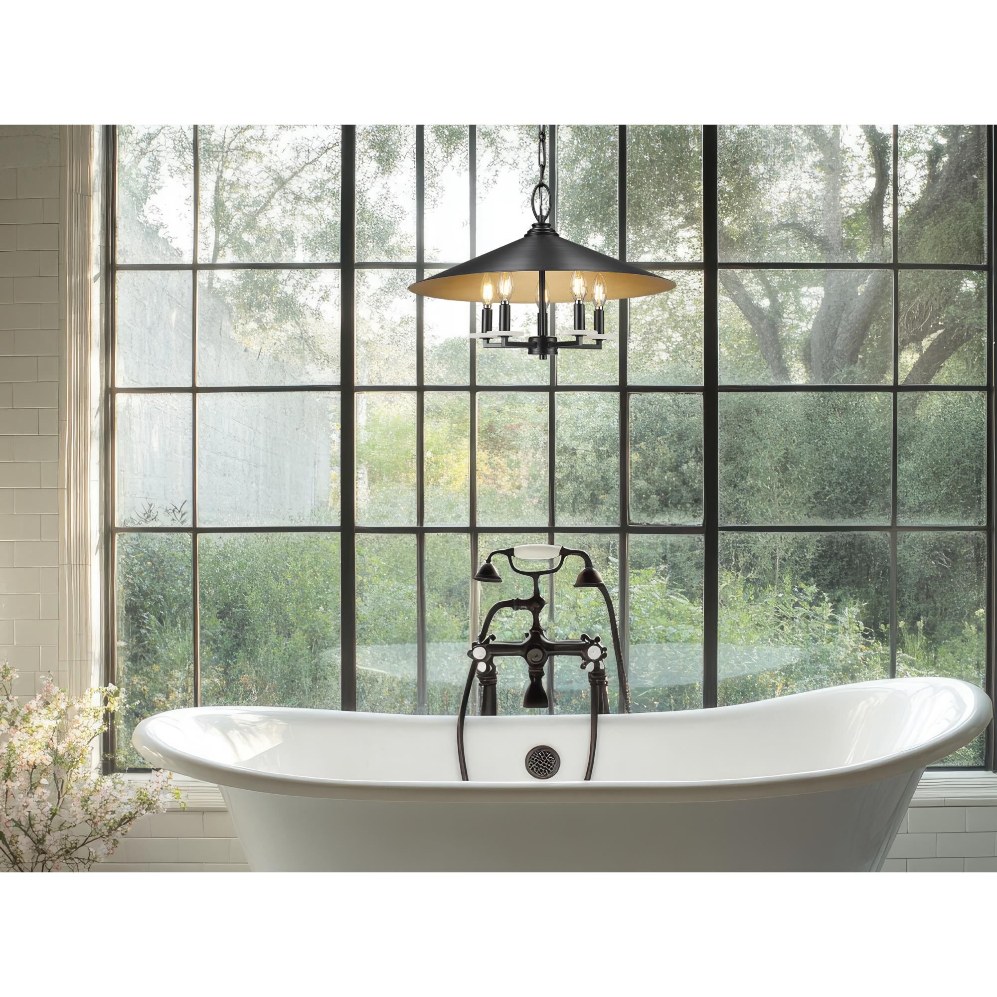 Shown in Matte Black finish and Matte Black Outer And Signature Rubbed Brass Inner glass and Matte Black Outer And Signature Rubbed Brass Inner shade