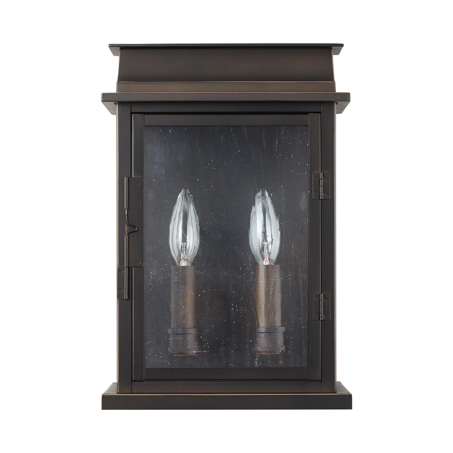Shown in Oiled Bronze finish and Antiqued glass