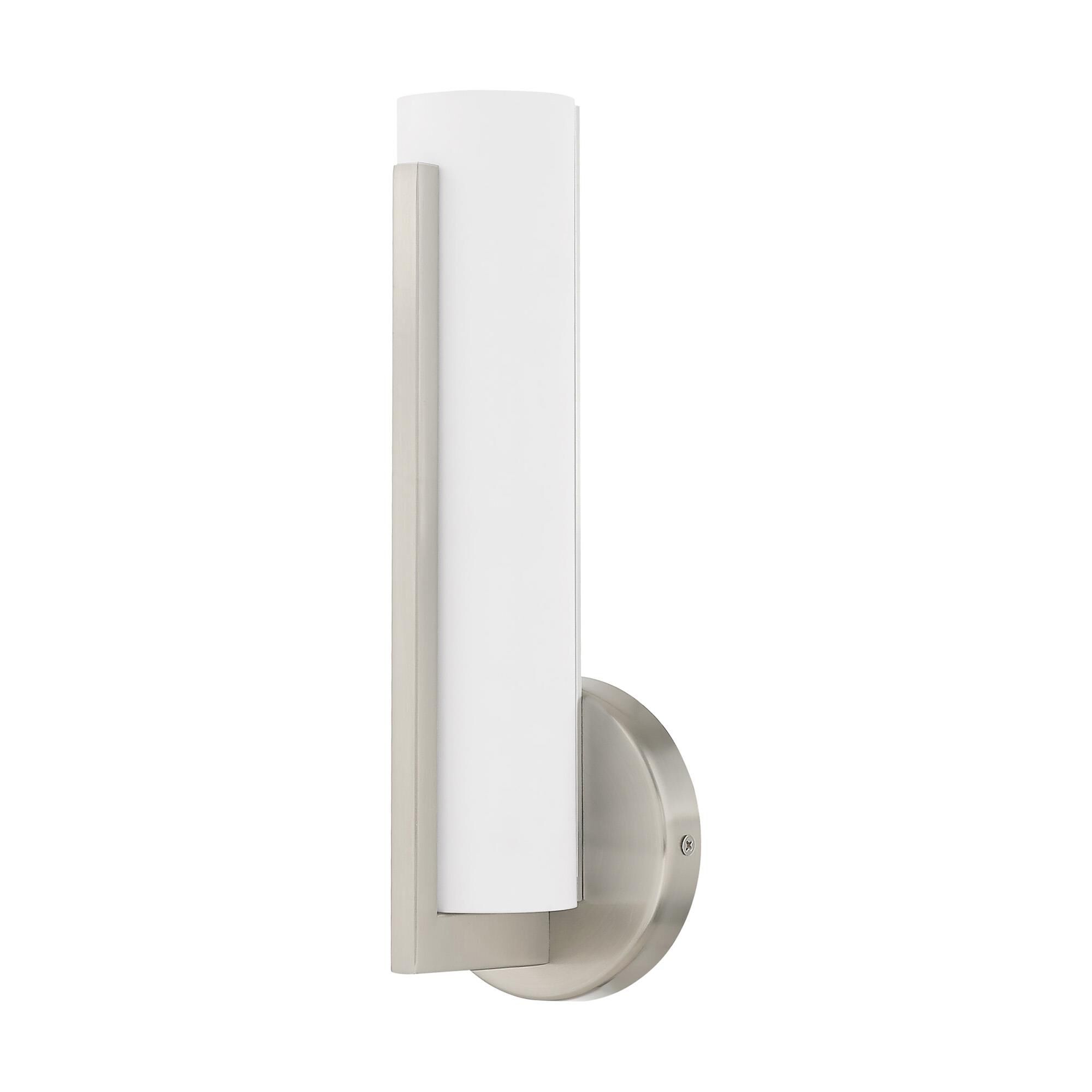 Shown in Brushed Nickel finish and Satin White Acrylic shade