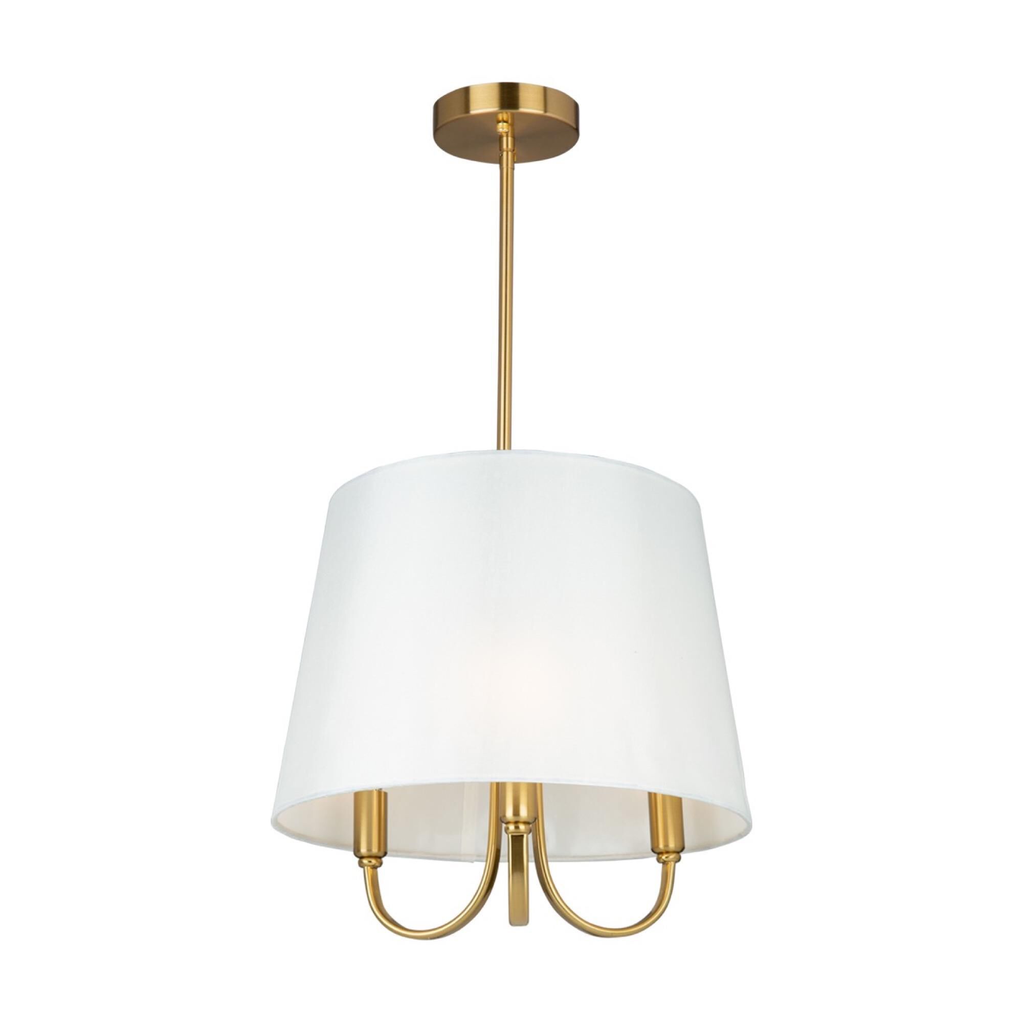 Shown in Brushed Gold finish and White Linen shade