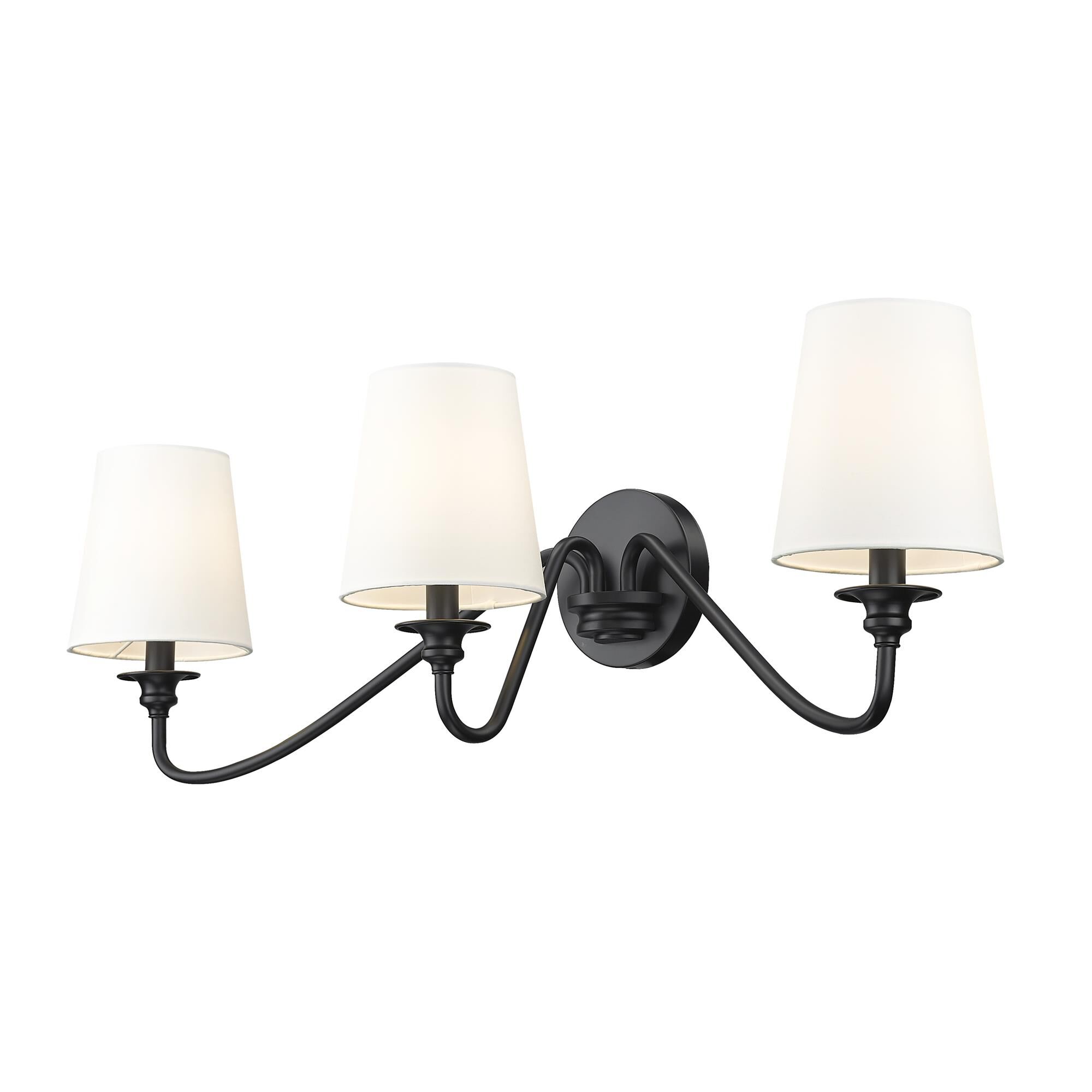 Shown in Matte Black finish and White glass and White shade