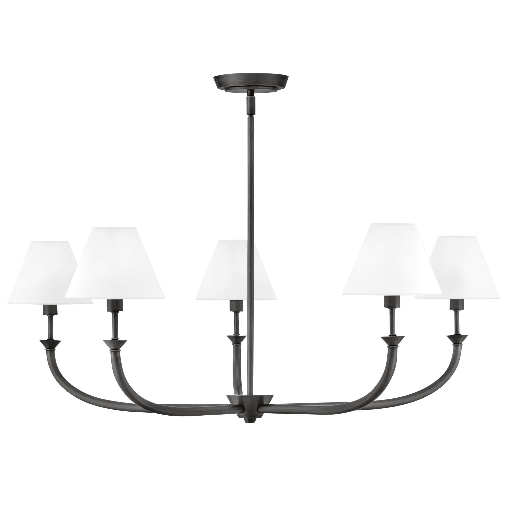 Shown in Blackened Brass finish and Off-White Linen shade