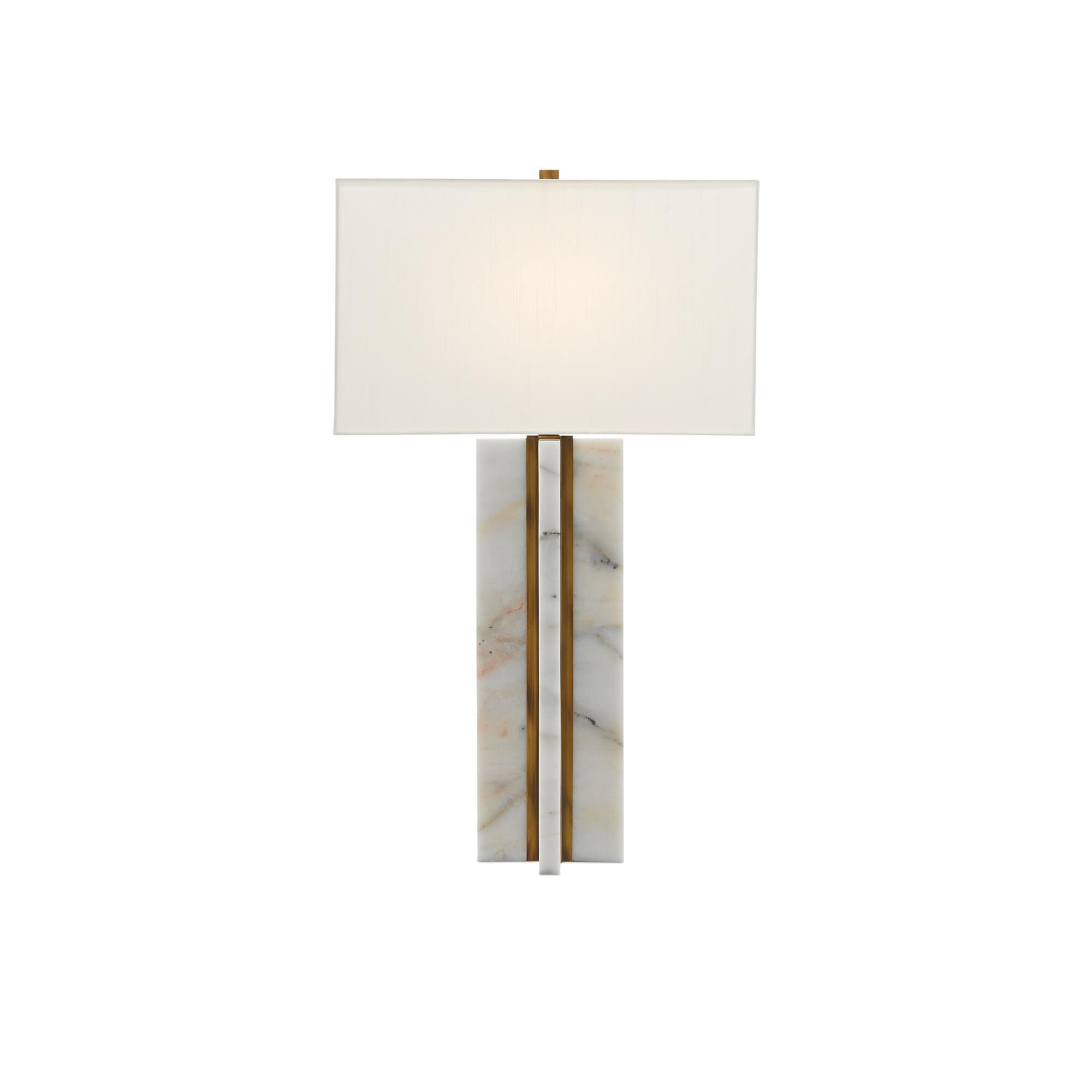 Shown in Marble/Antique Brass finish and Included shade