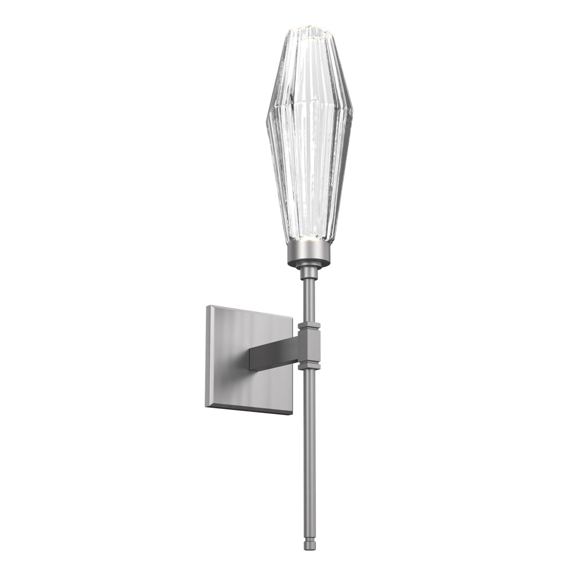 Shown in Satin Nickel finish and Optic Rib Clear glass
