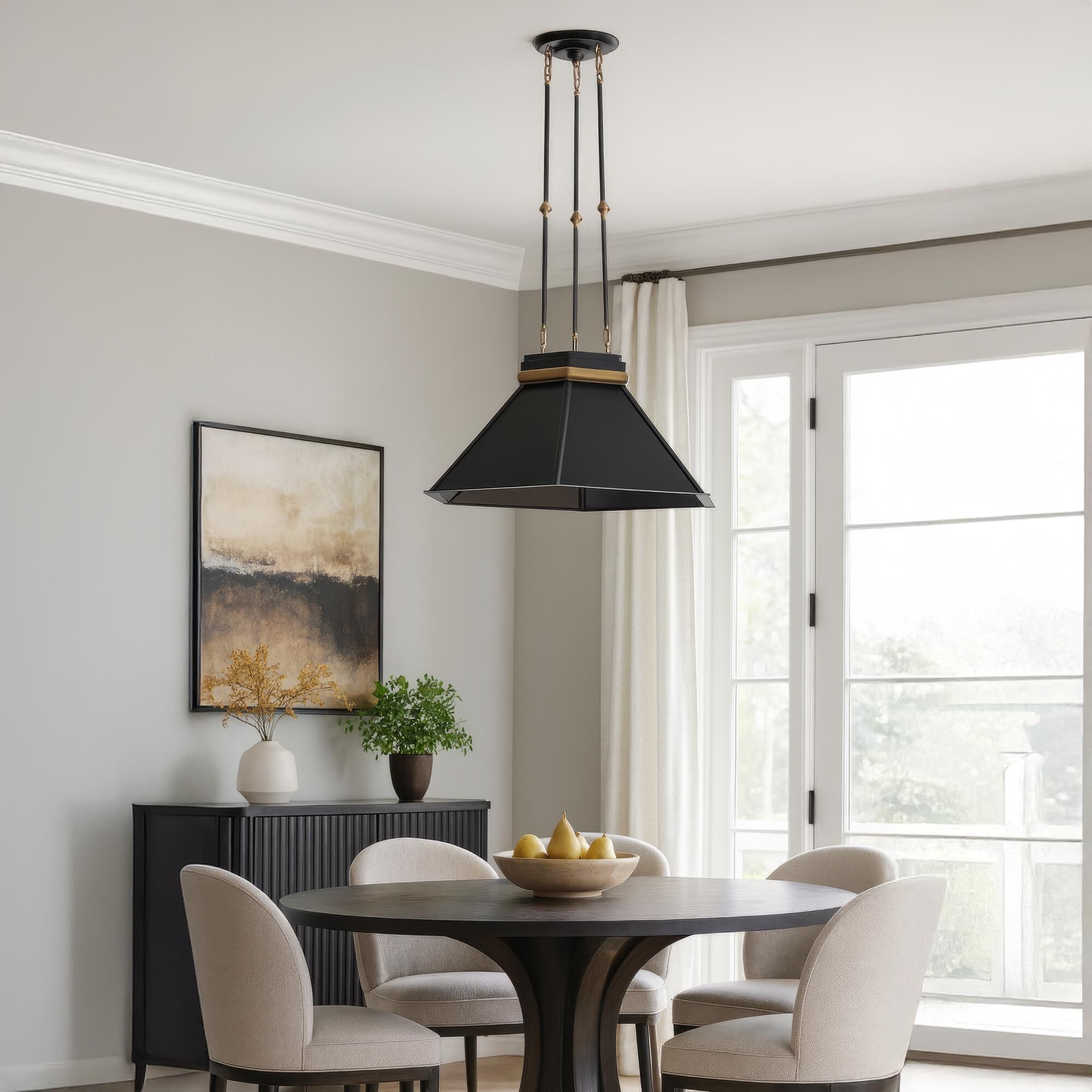 Shown in Black and Brass finish and Black shade