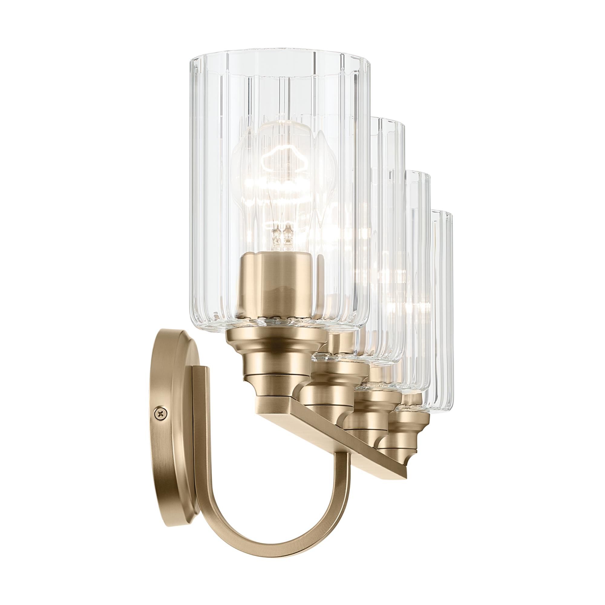 Shown in Champagne Bronze finish and Clear Fluted glass