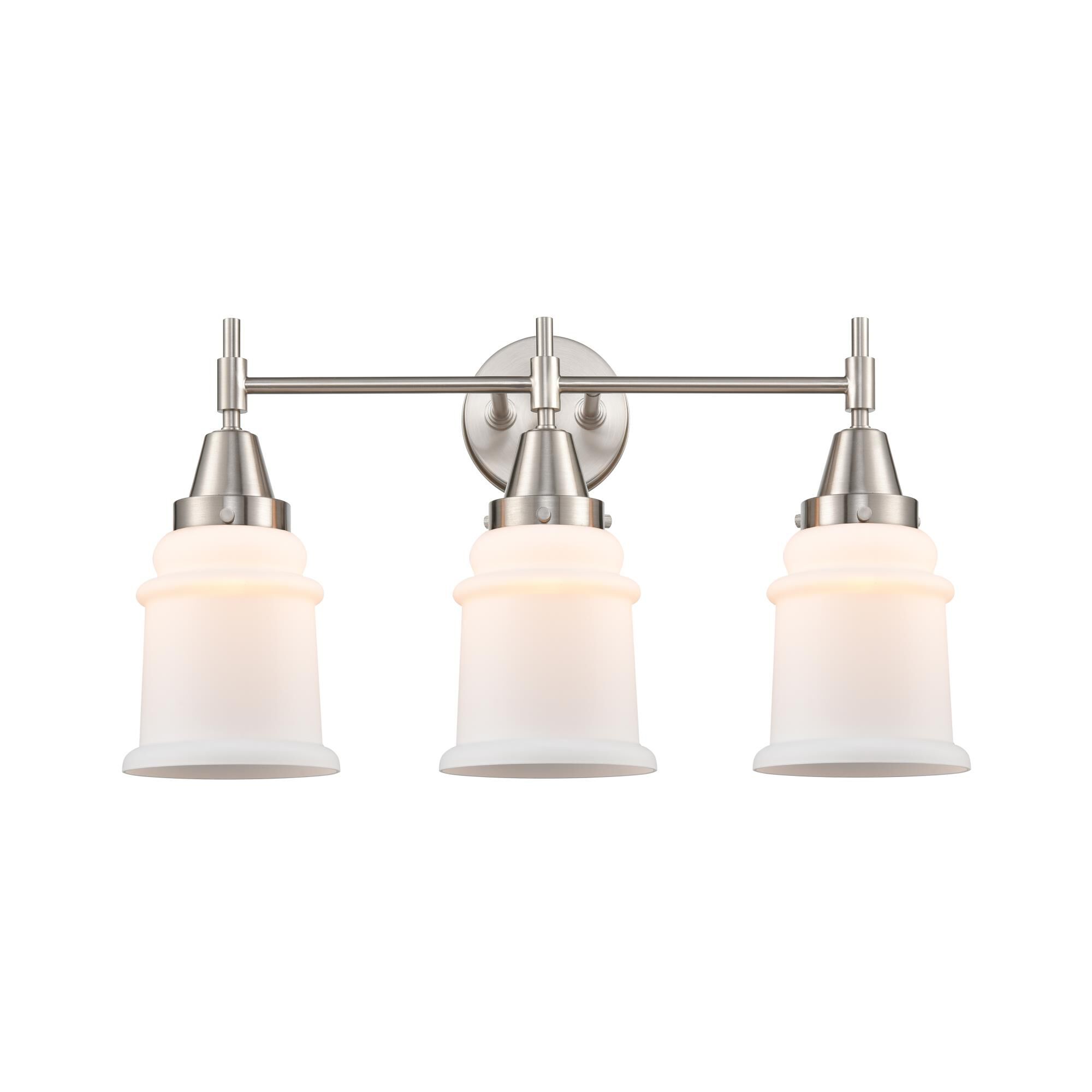 Shown in Satin Nickel finish and Matte White Cased Large Cone glass