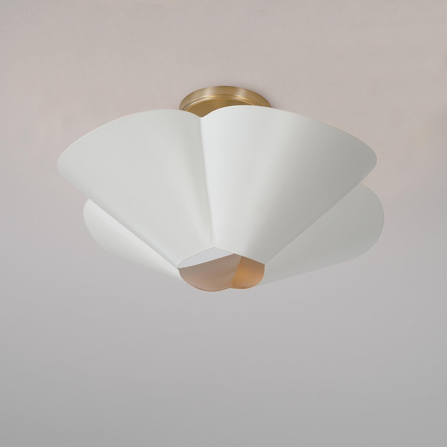 Shown in Matte Brass and White finish and White Metal with Painted Matte Brass Interior shade