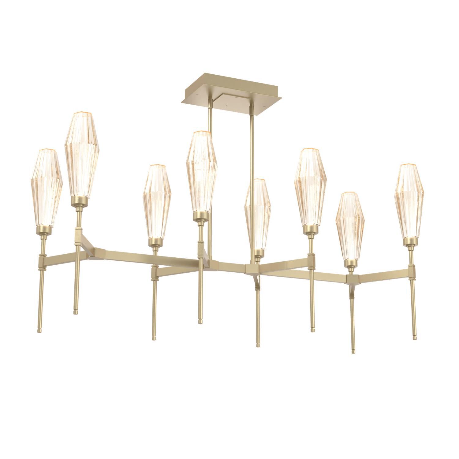 Shown in Gilded Brass finish and Amber glass