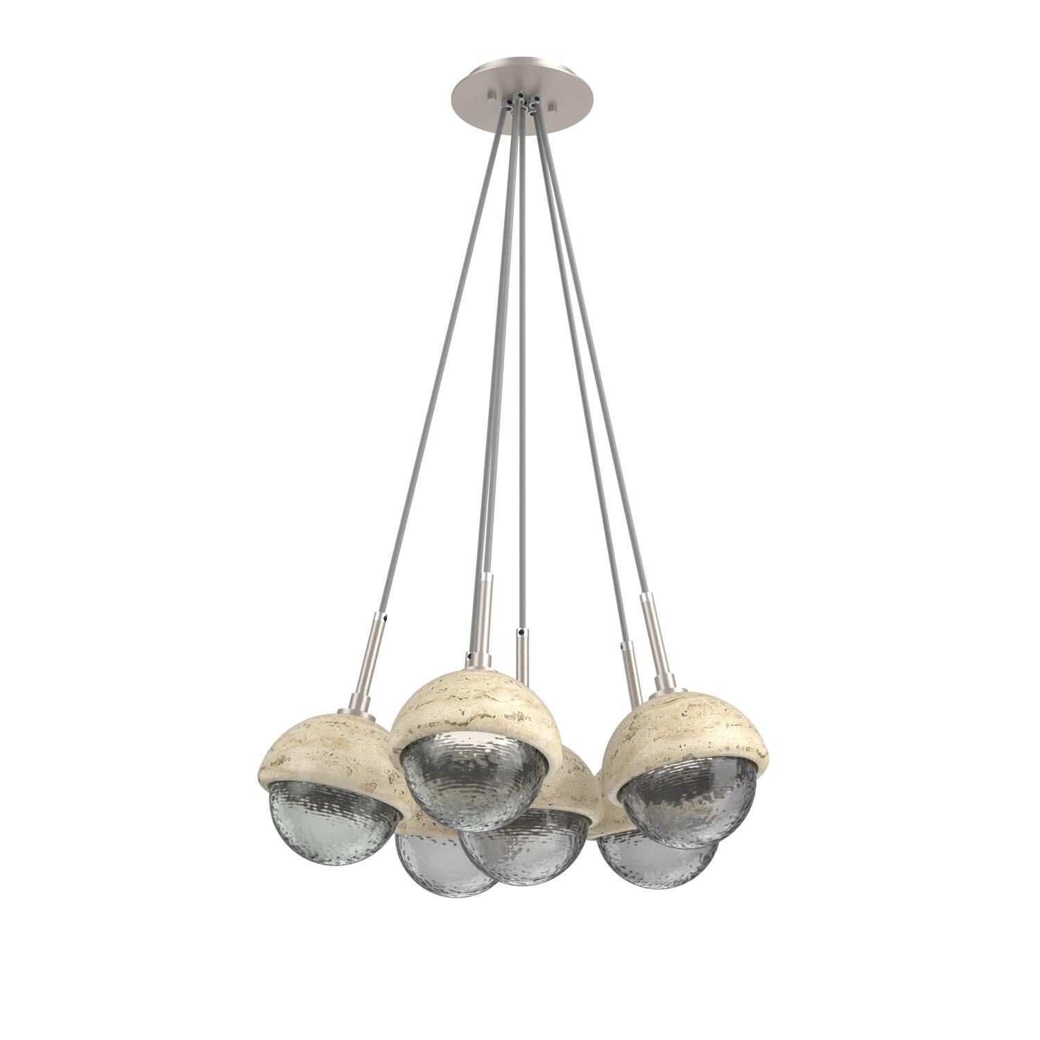 Shown in Beige Silver finish and Smoke glass and Travertine Stone accent