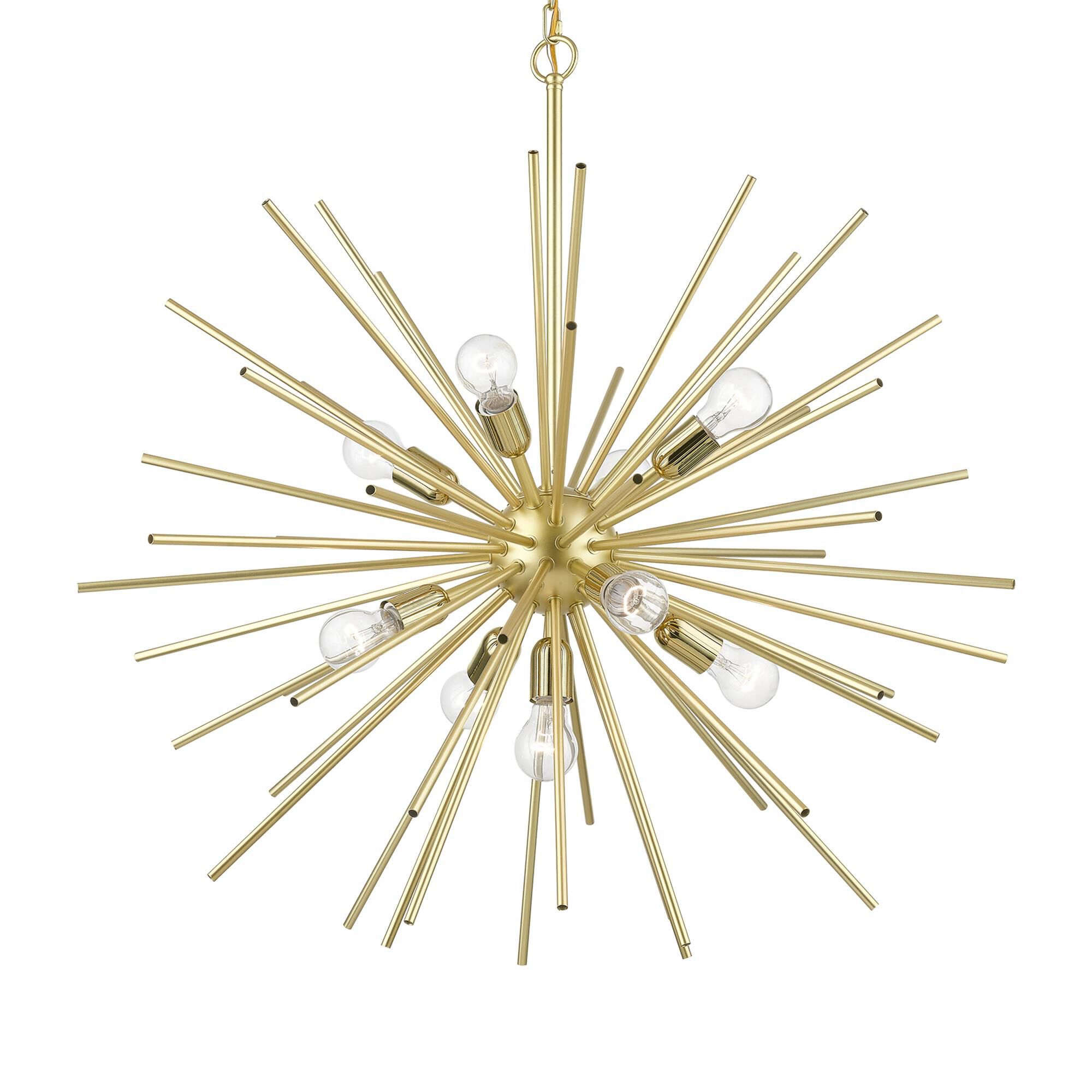 Shown in Soft Gold with Polished Brass Accents finish and Iron Pipe Rods shade
