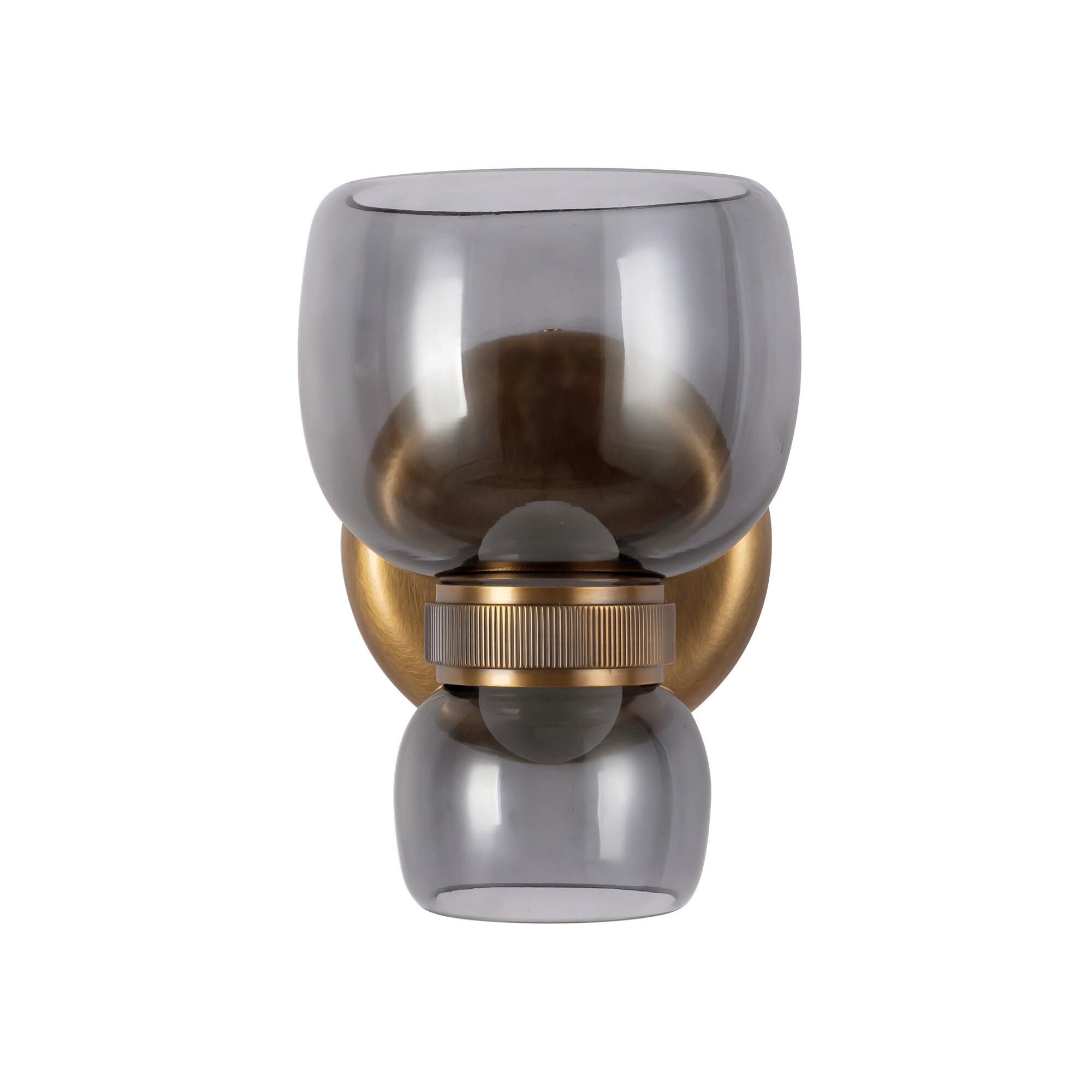 Shown in Vintage Brass finish and Smoked glass