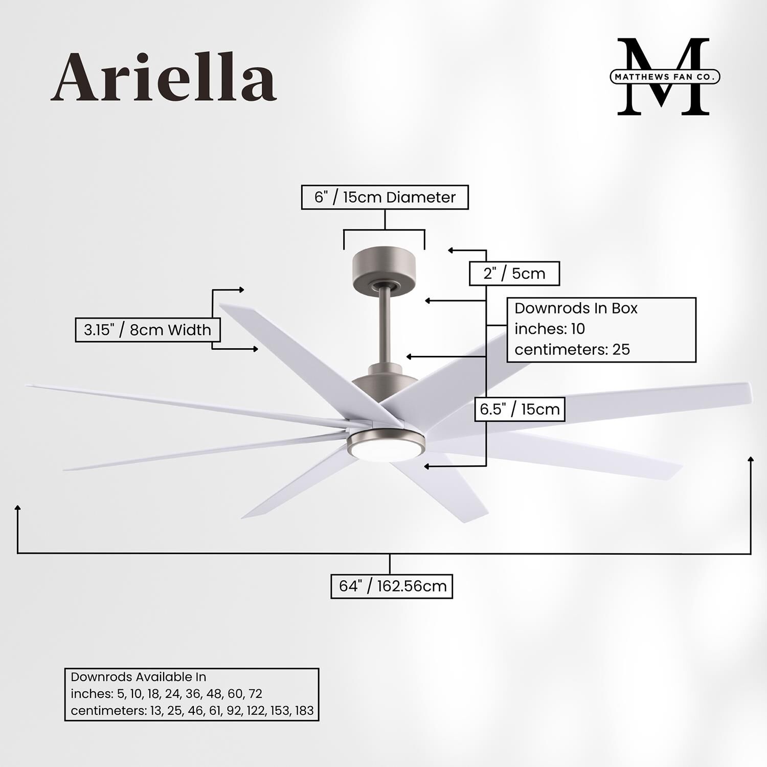 Ariella Outdoor Rated 64 Inch Ceiling Fan with Light Kit by Matthews Fan Company