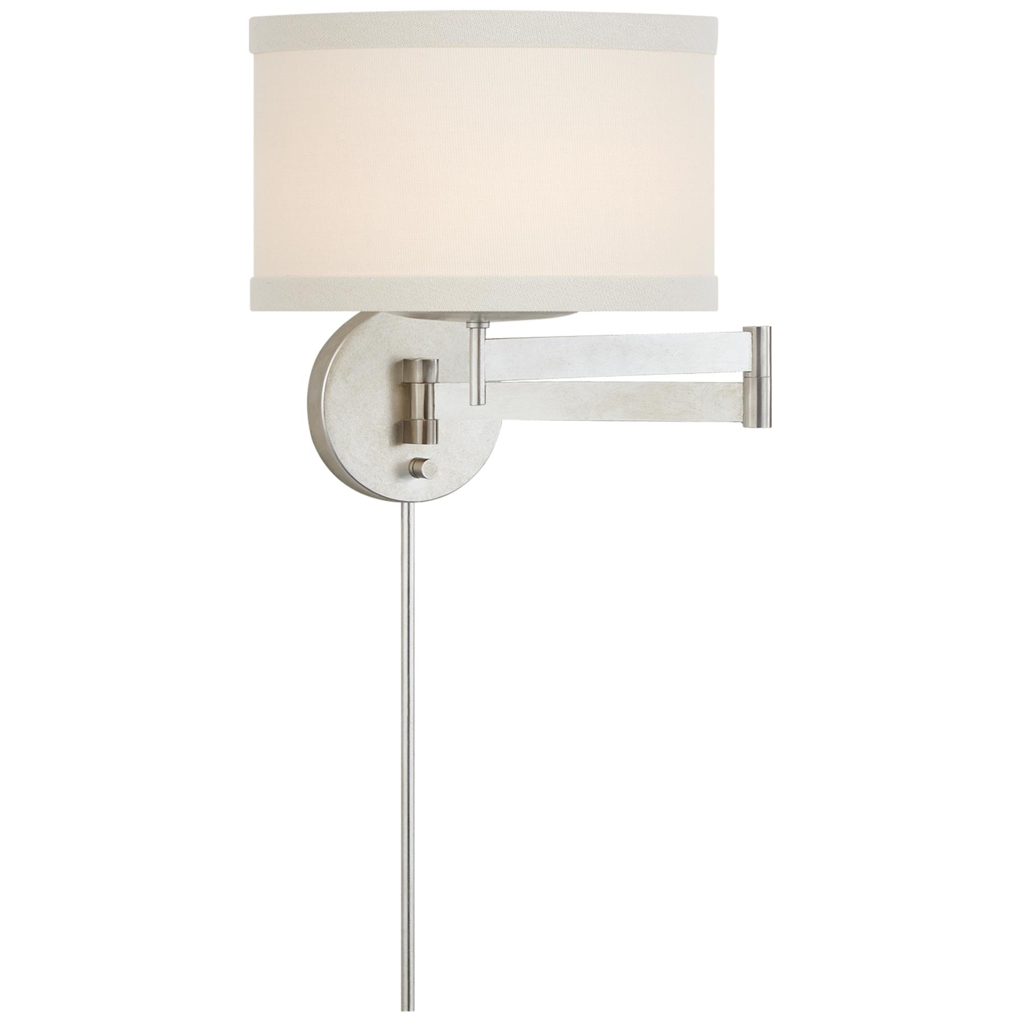 Shown in Burnished Silver Leaf finish and Cream Linen shade