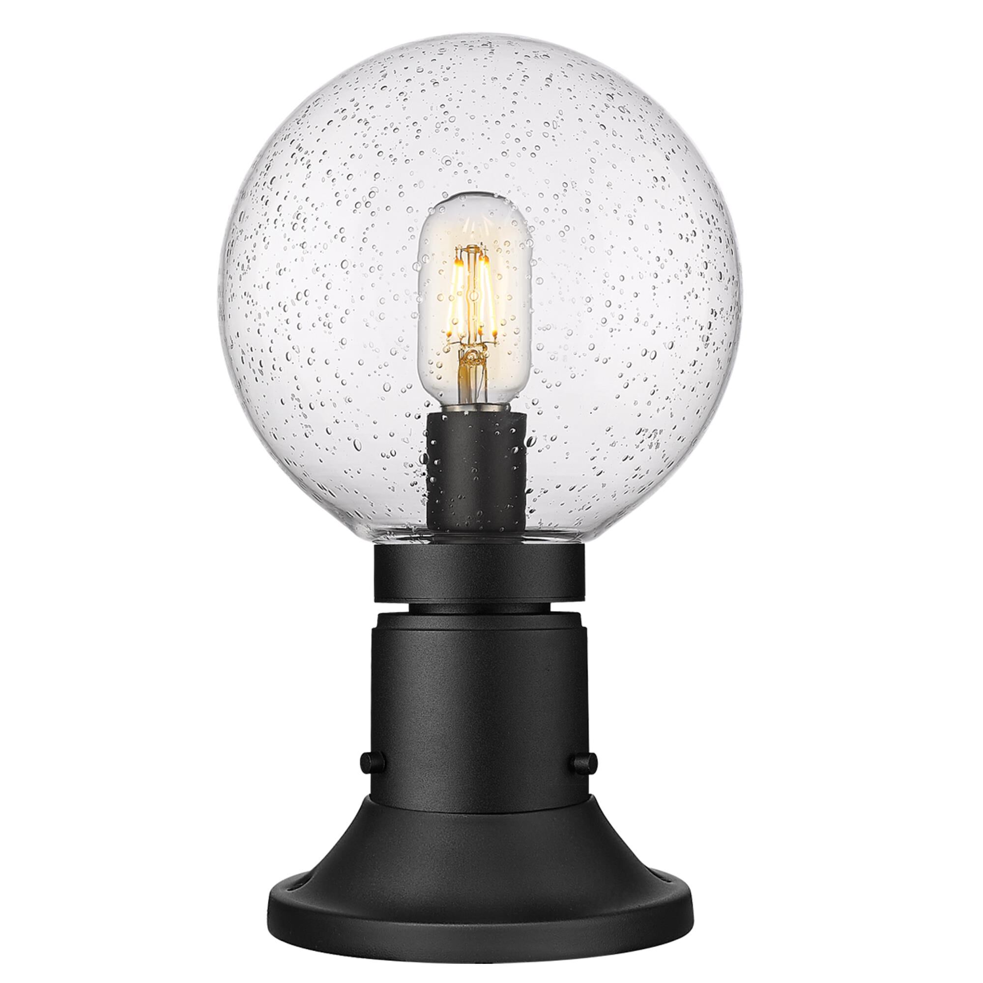 Shown in Black finish and Clear Seedy glass