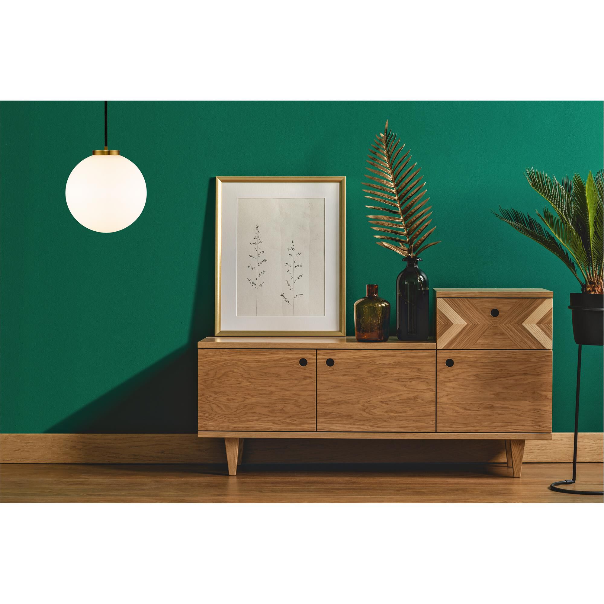 Shown in Matte Black + Olde Brass finish and Glass shade