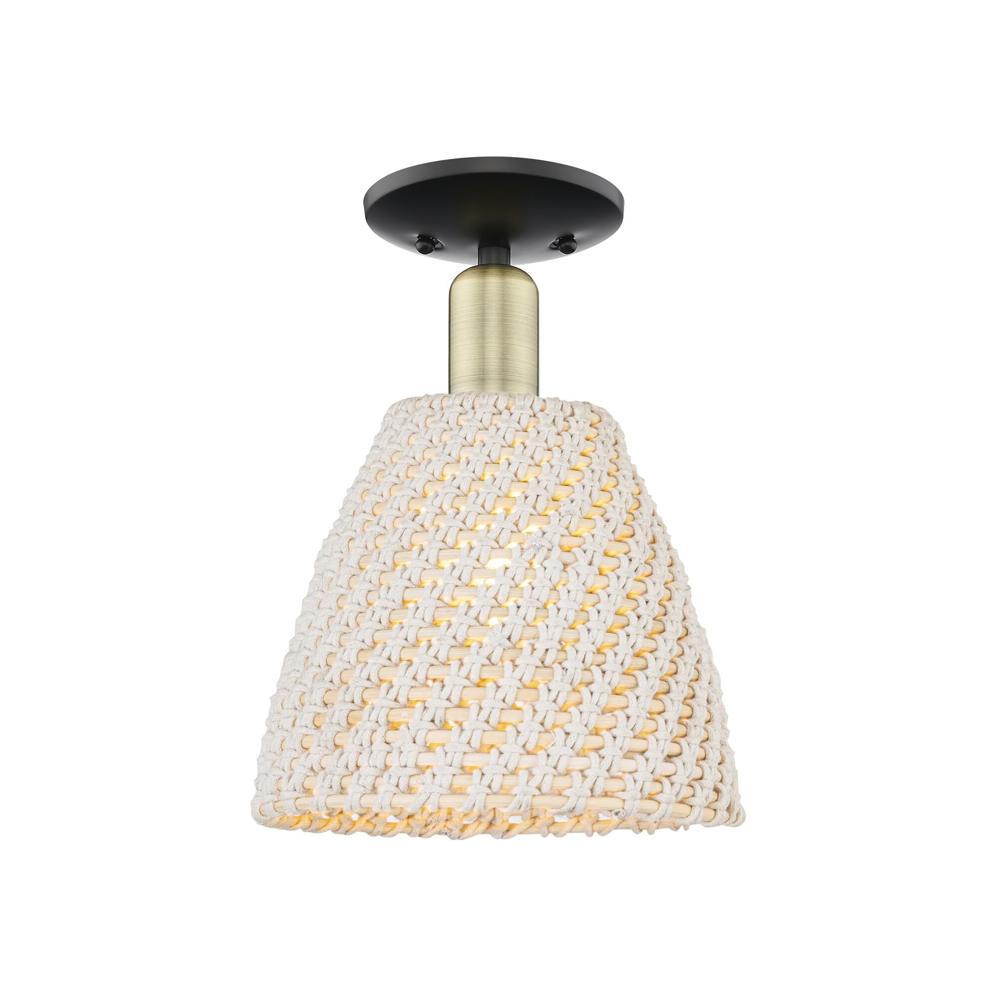 Shown in Black Antique Brass finish and Natural shade