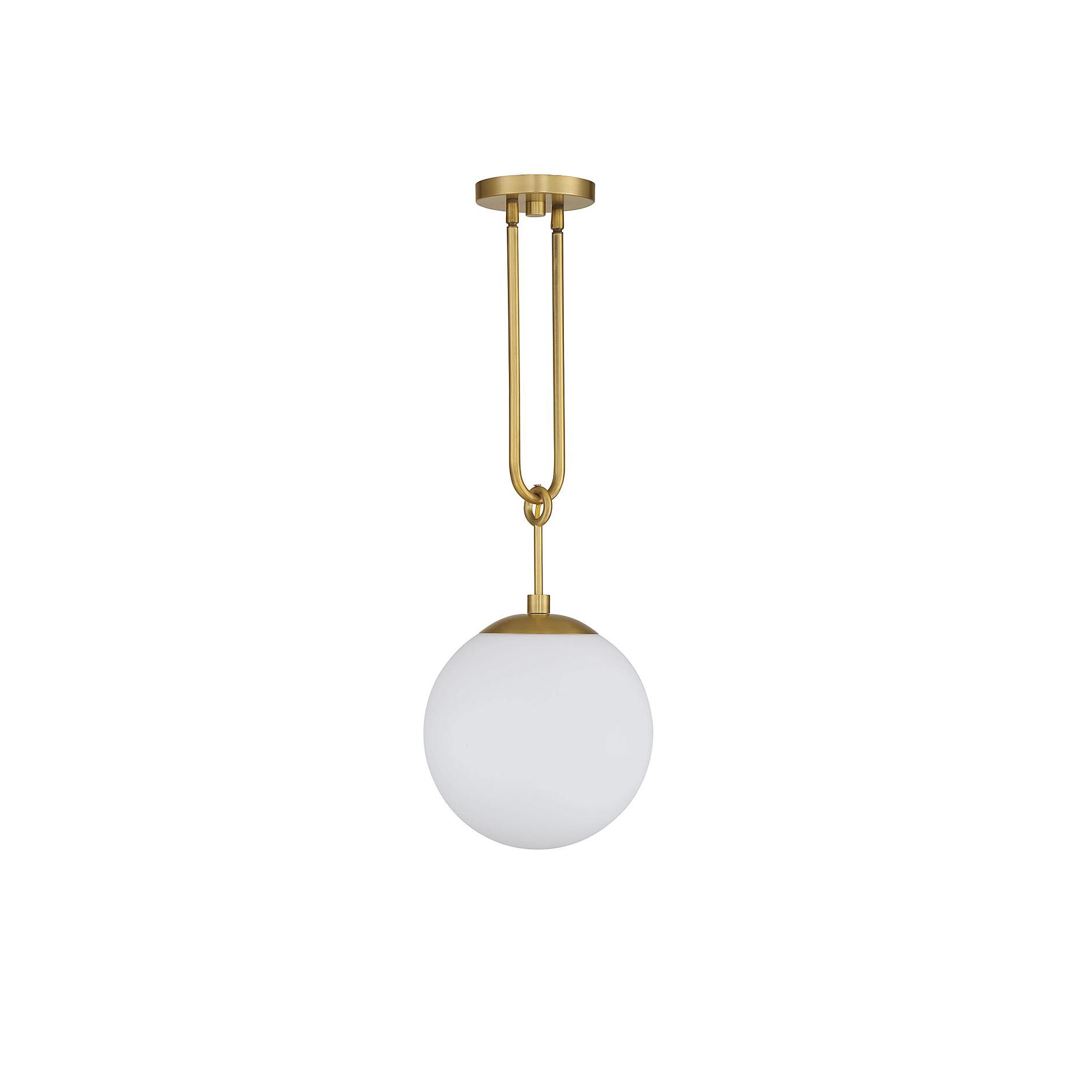 Shown in Warm Brass finish and White glass