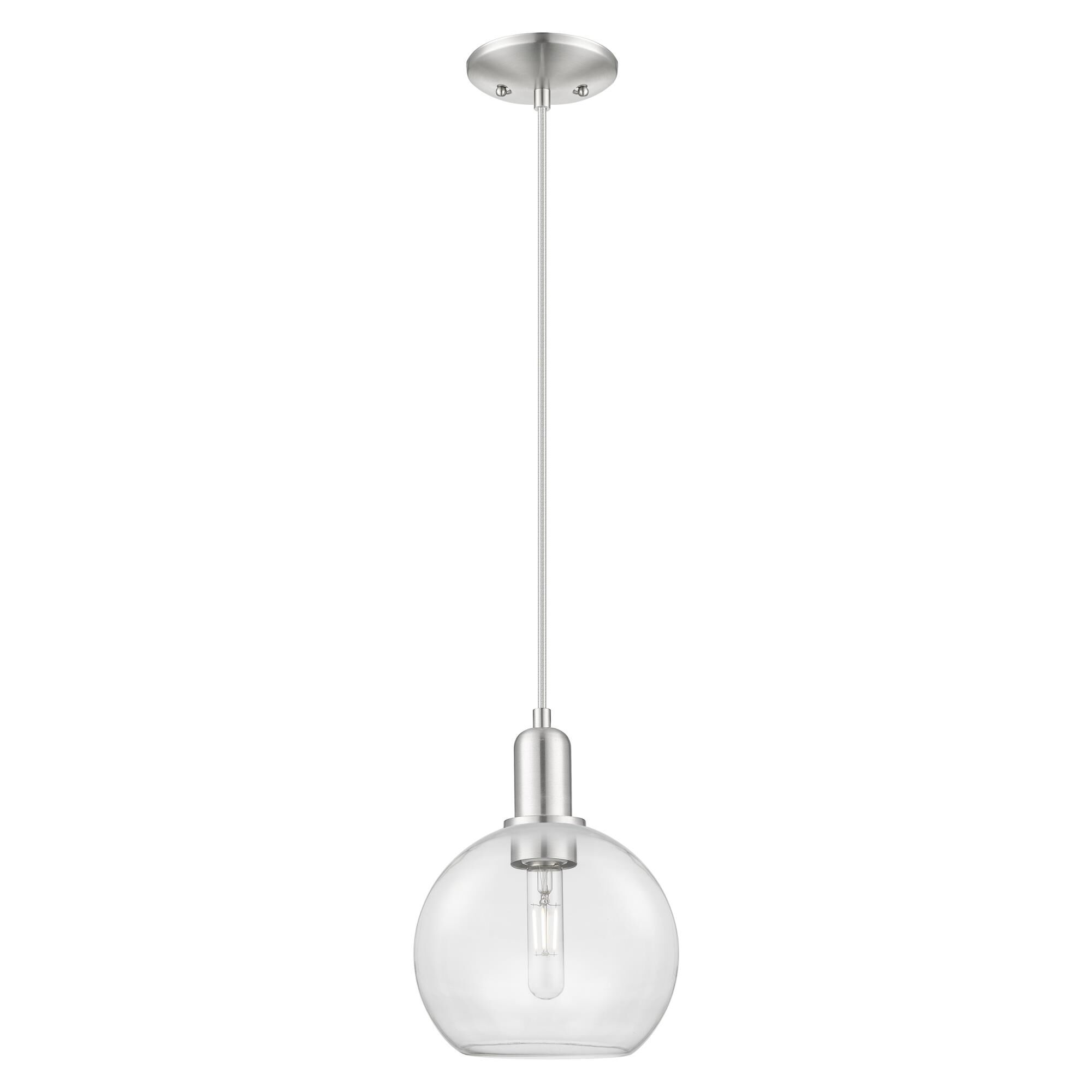 Shown in Brushed Satin Nickel finish and Clear glass