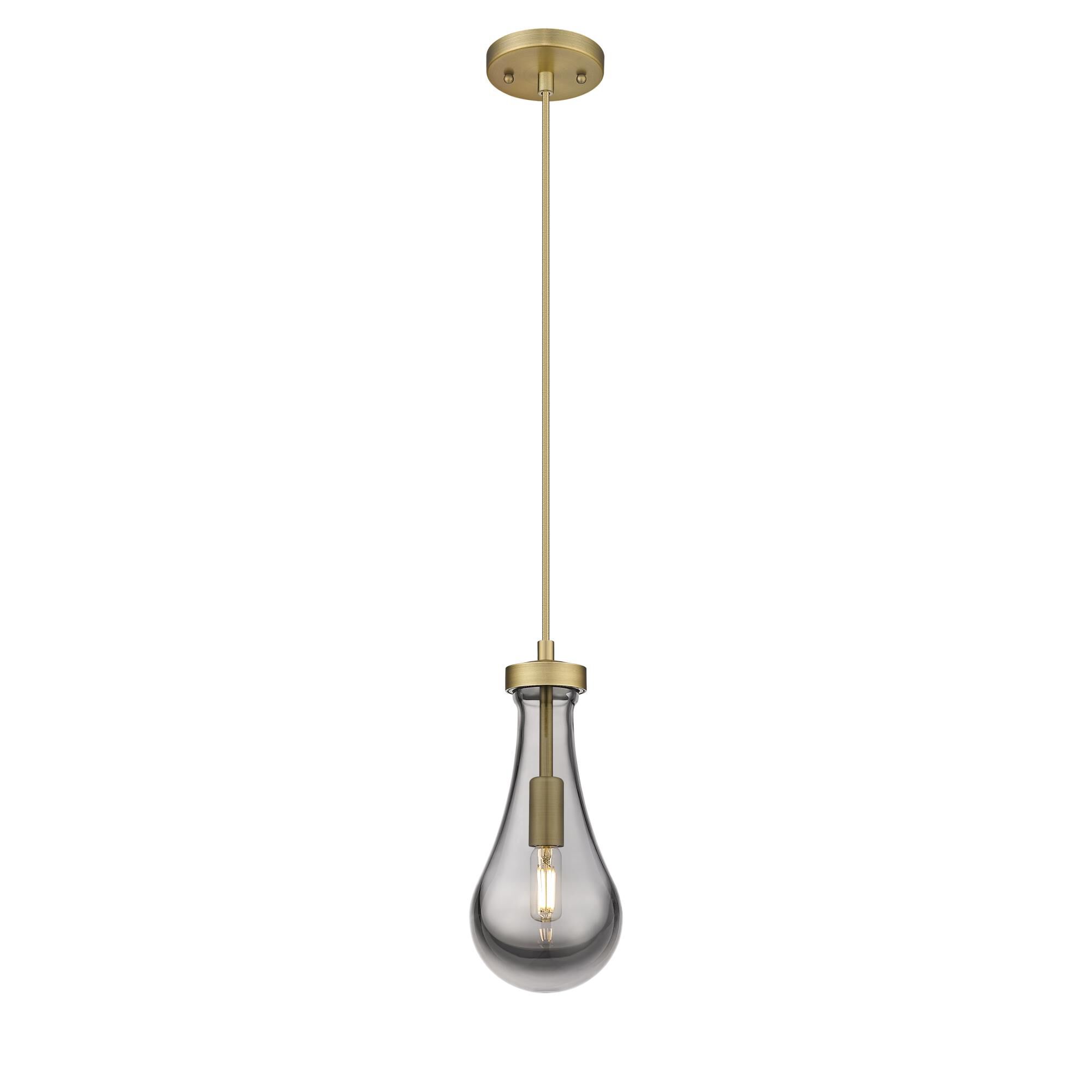 Shown in Brushed Brass finish and Plated Smoke glass and Plated Smoke Glass shade