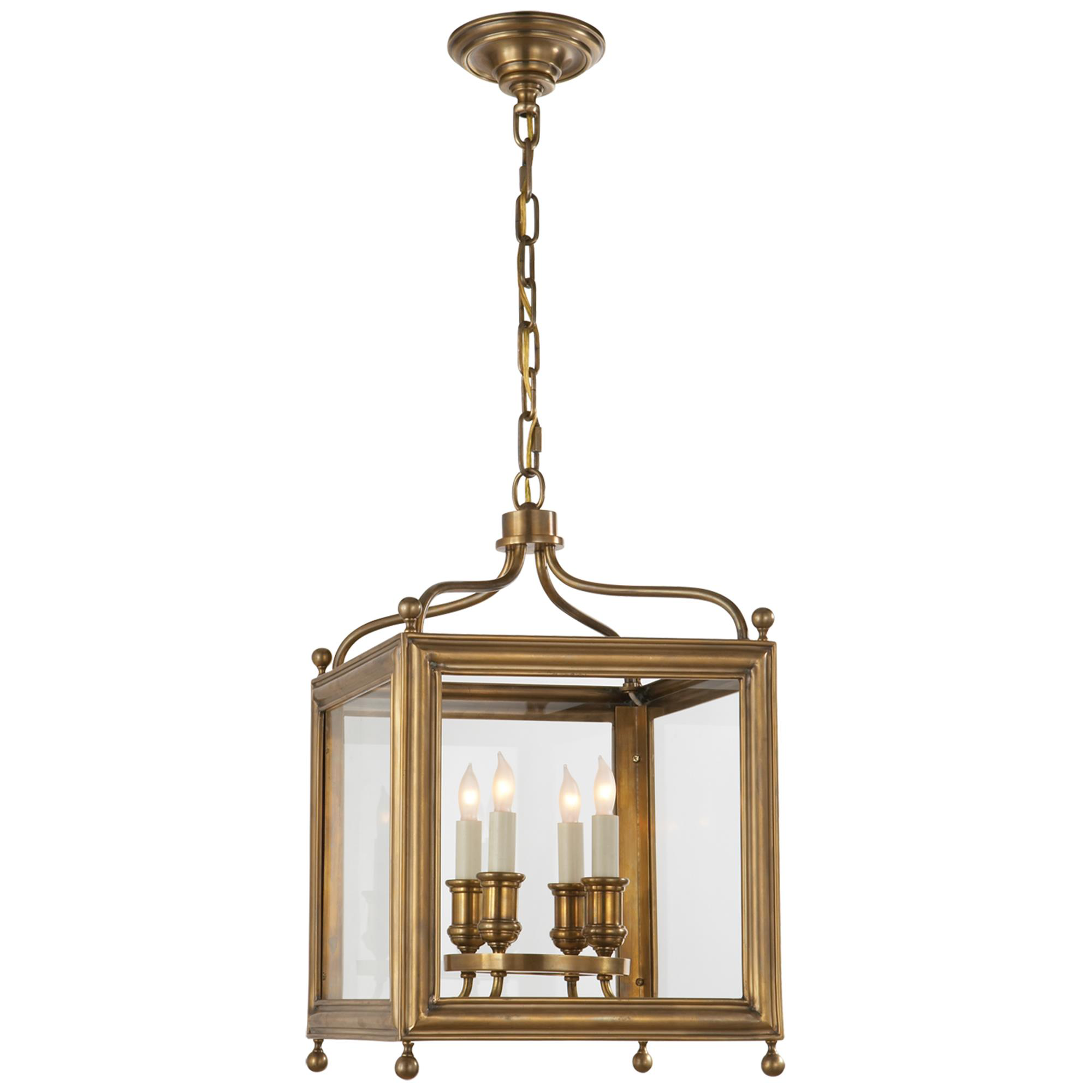 Shown in Hand-Rubbed Antique Brass finish and Clear glass