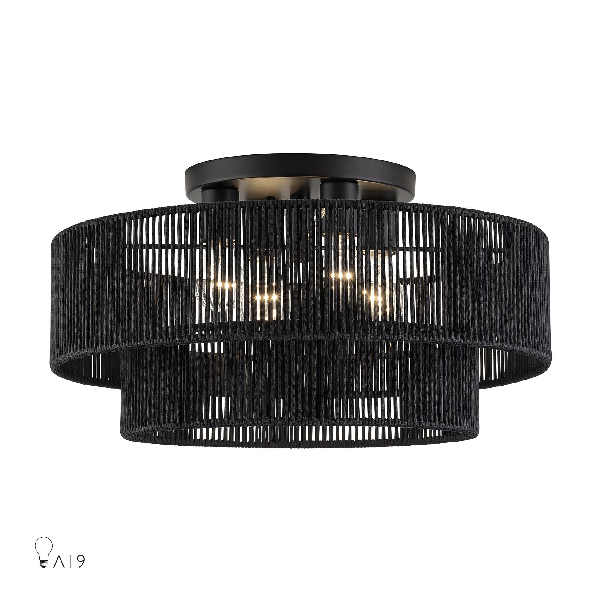 Shown in Black finish and Hand-Woven Parisian Night Color Polyester Rope shade