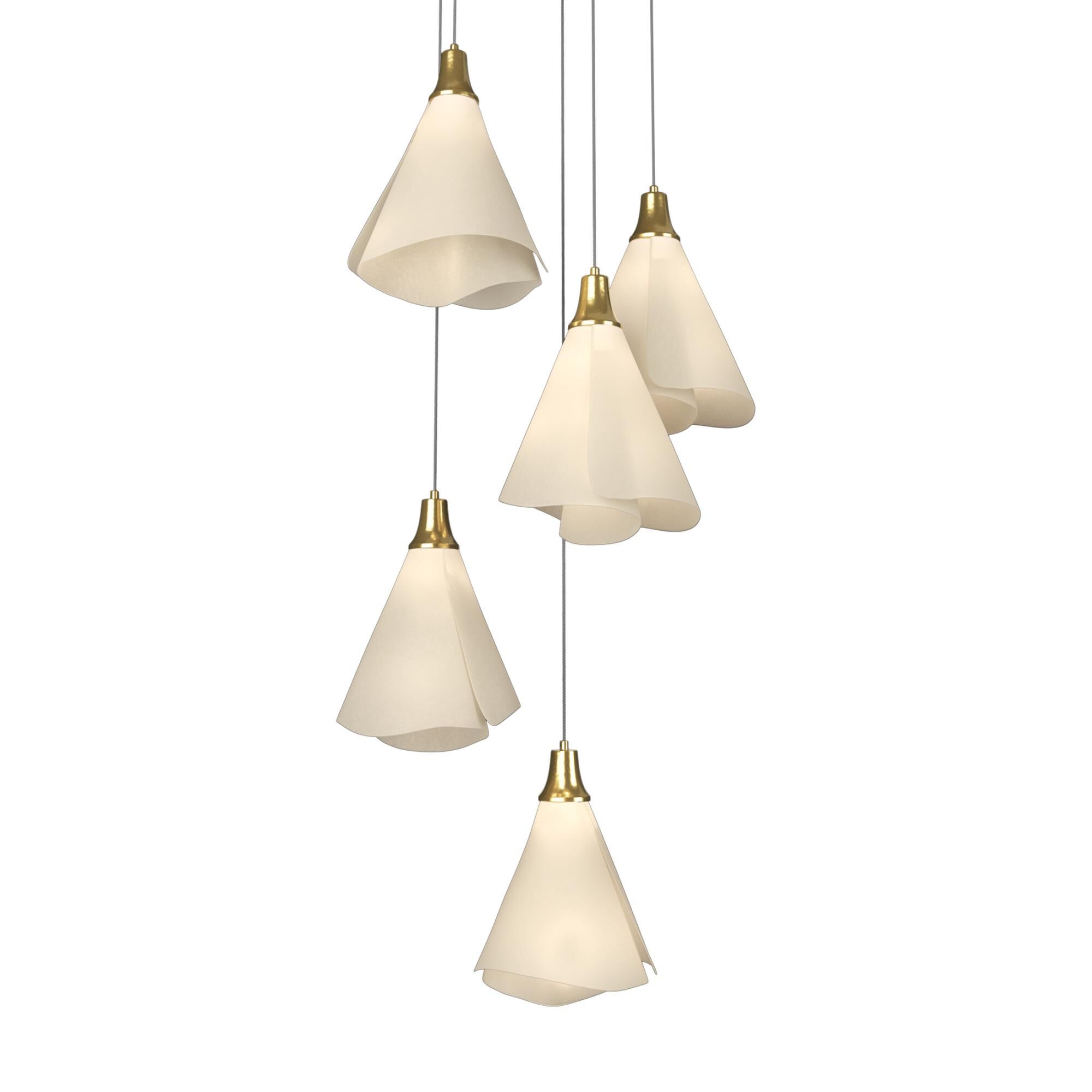Shown in Modern Brass finish and Spun Frost Fabric shade