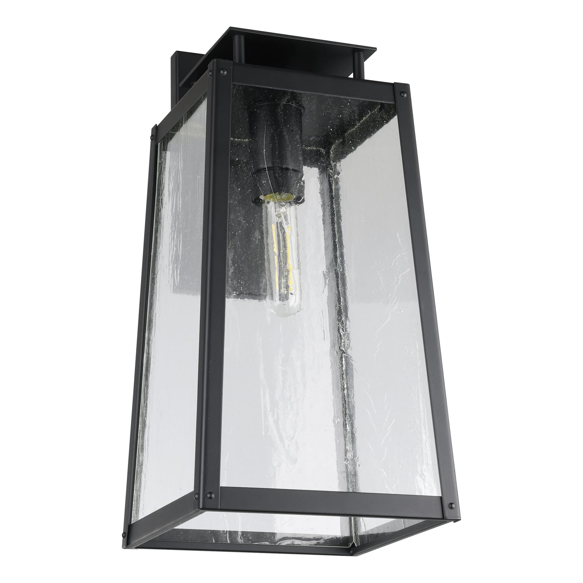 Shown in Matte Black finish and Clear Antique glass