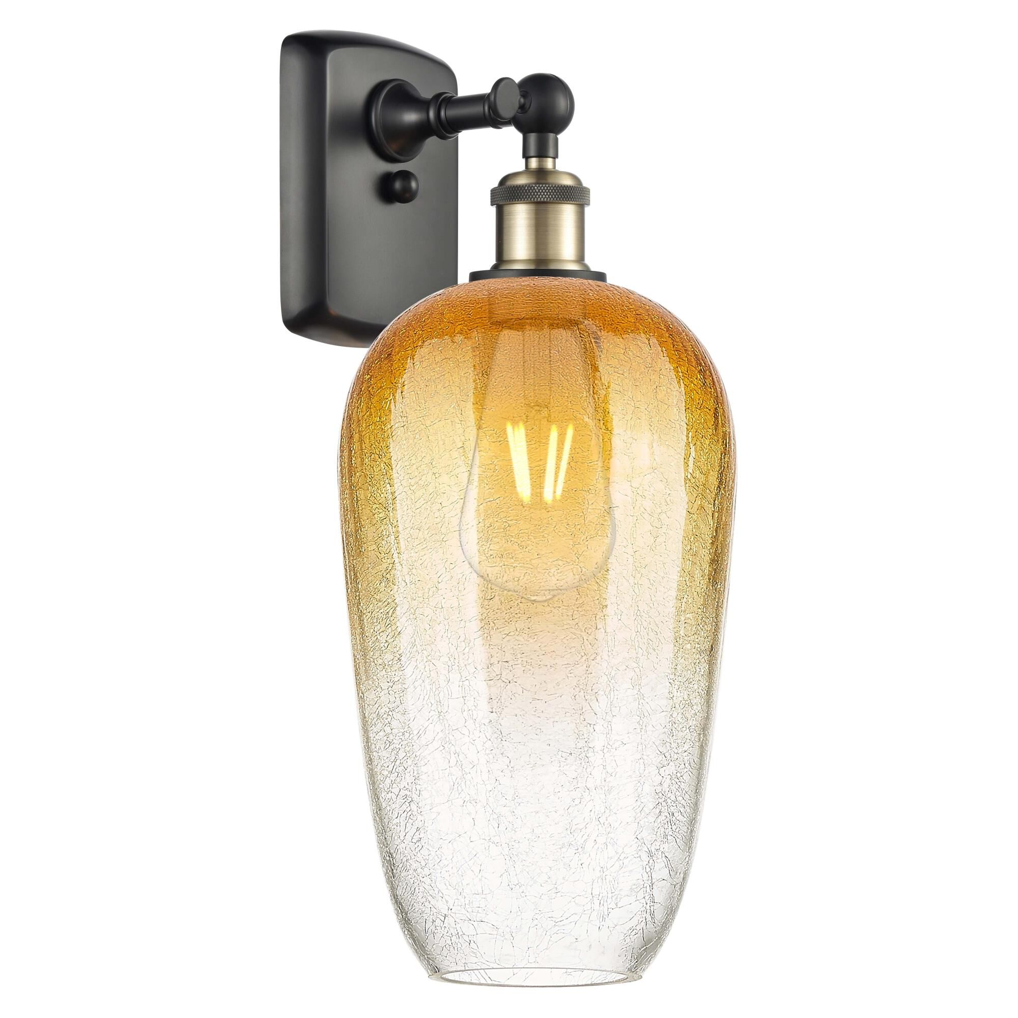 Shown in Black Antique Brass finish and Amber glass