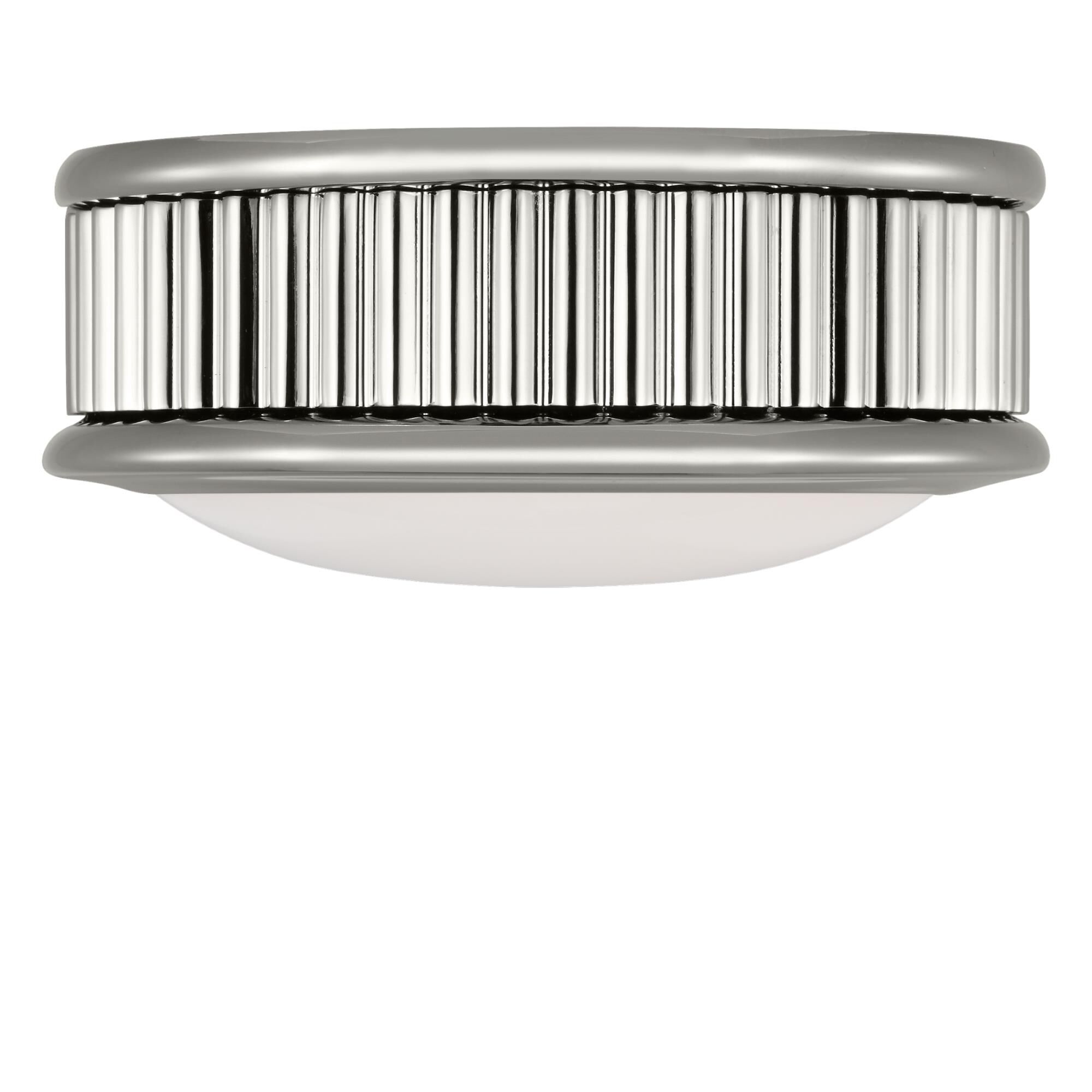 Shown in Polished Nickel finish and Milk glass