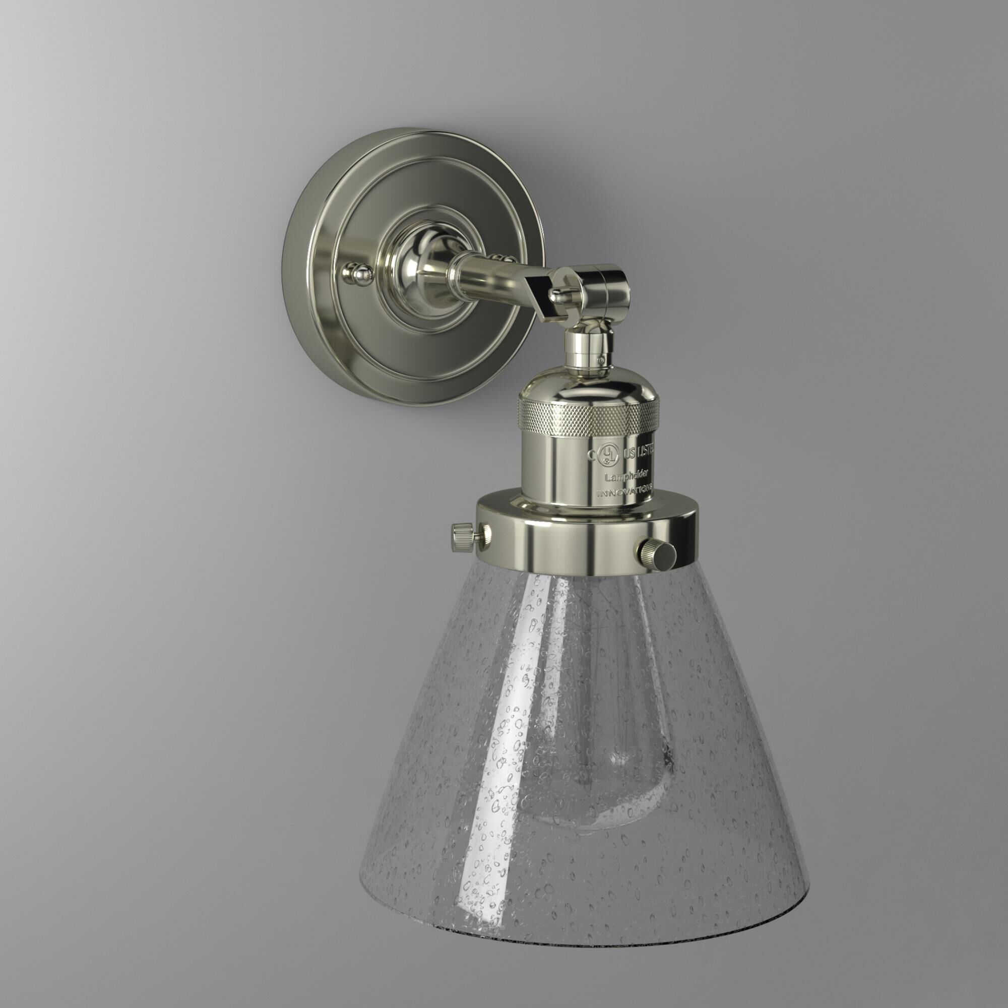 Shown in Polished Nickel finish and Seedy glass